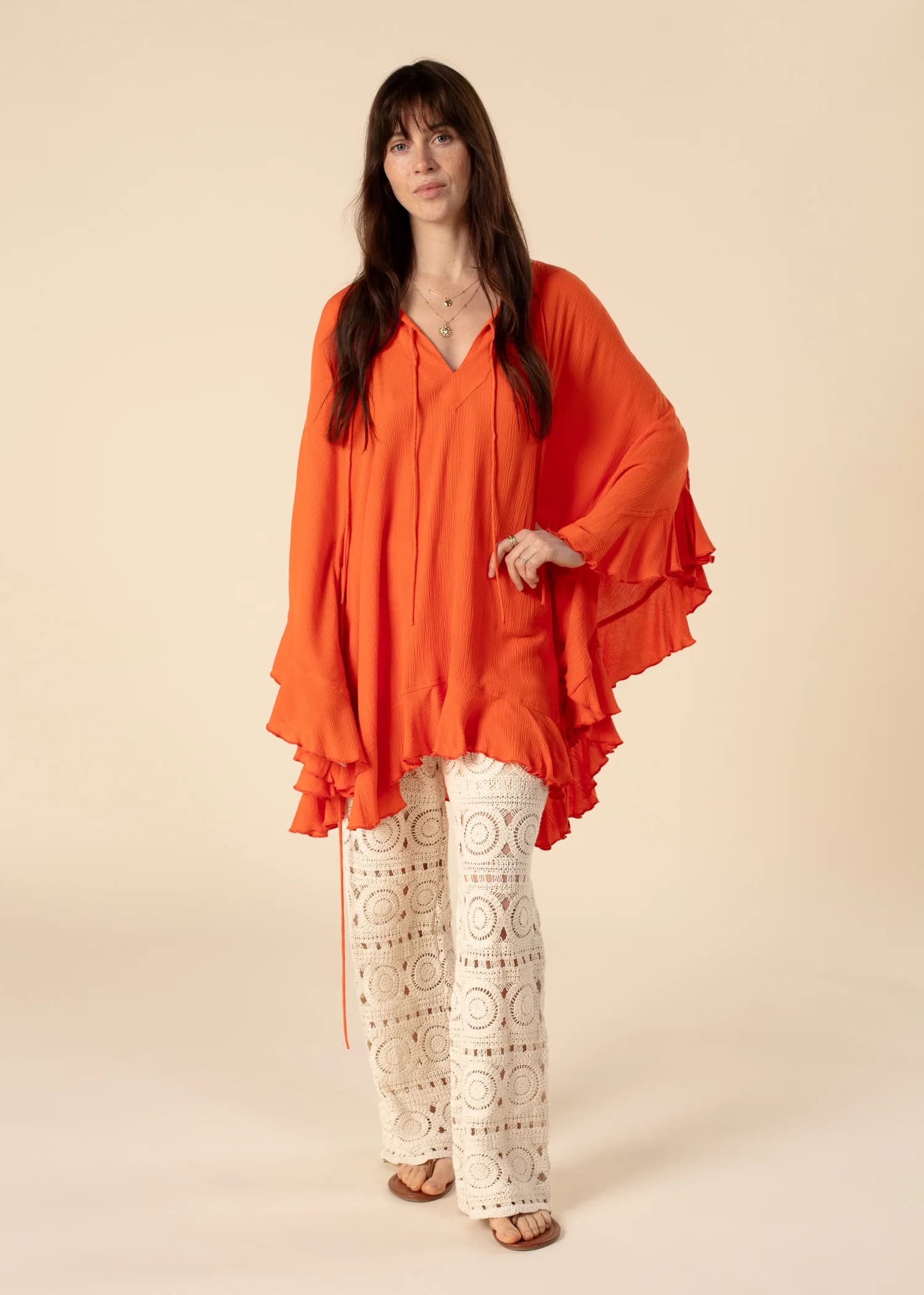 RUBY Orange tunika med volang - Orange 3 - Indiska