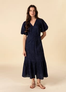 DEWAN EMB DRESS - NAVY