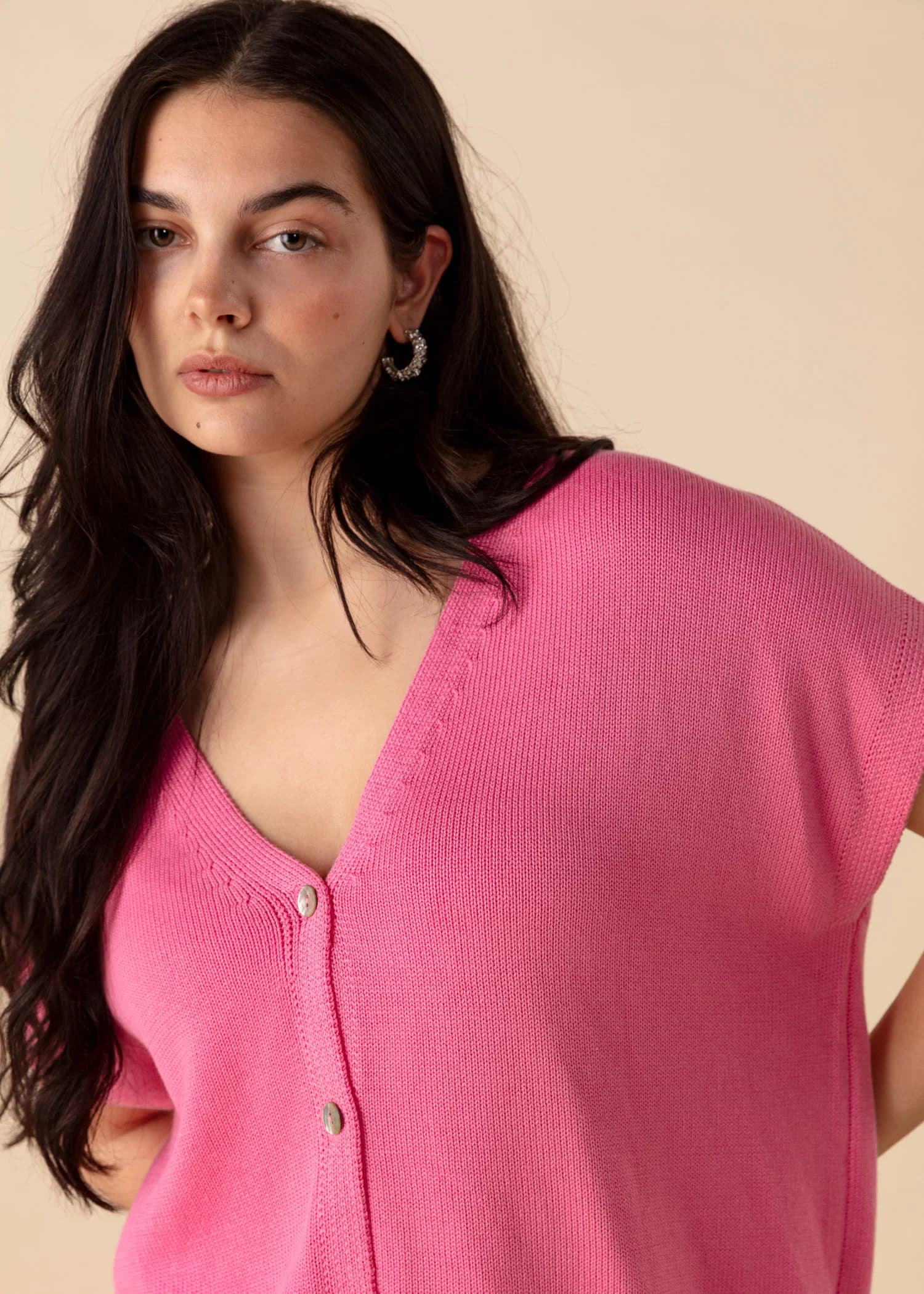 NEFERITI Rosa cardigan med holkärm - Rosa 1 - Indiska