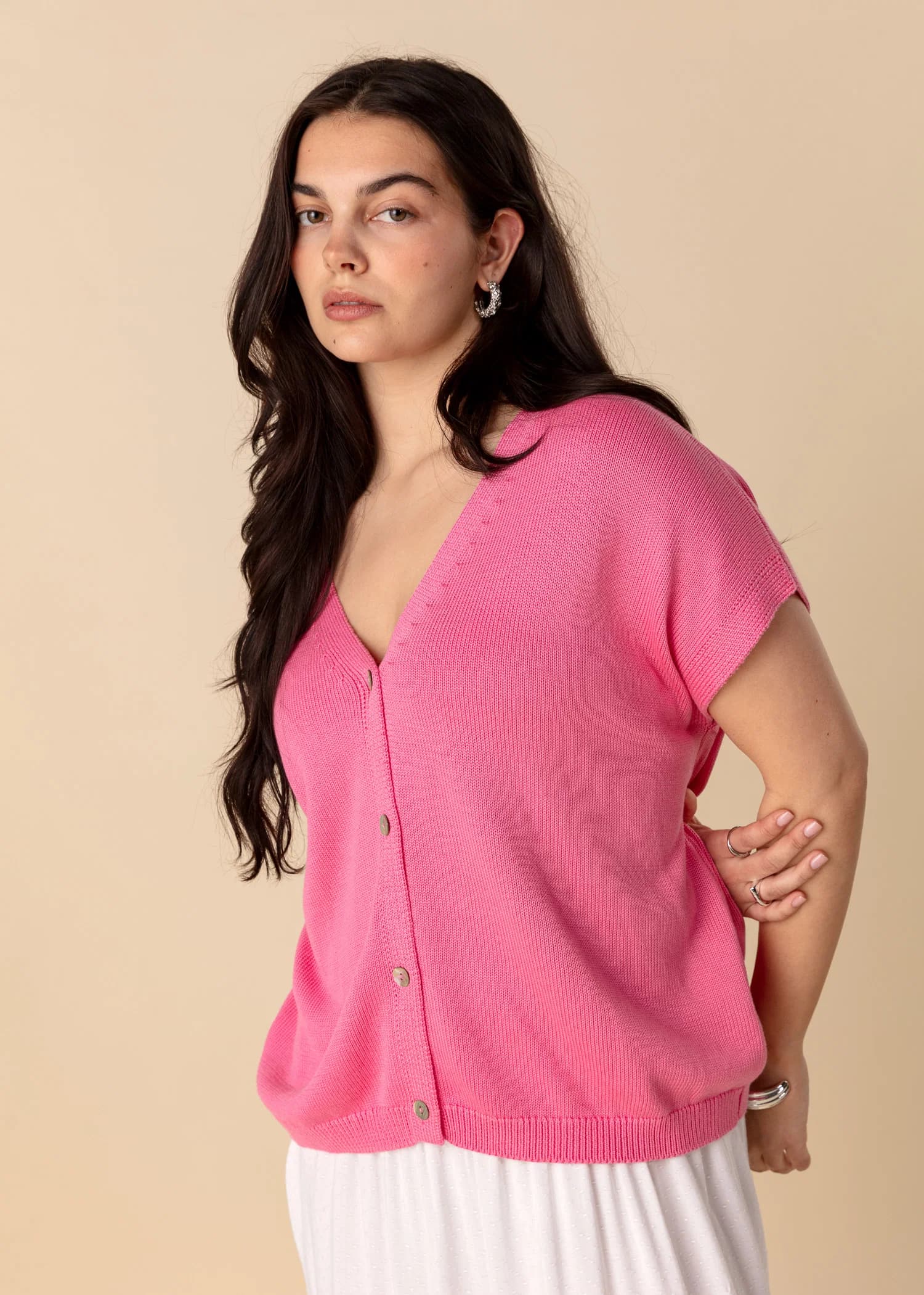 NEFERITI Rosa cardigan med holkärm - Rosa 4 - Indiska