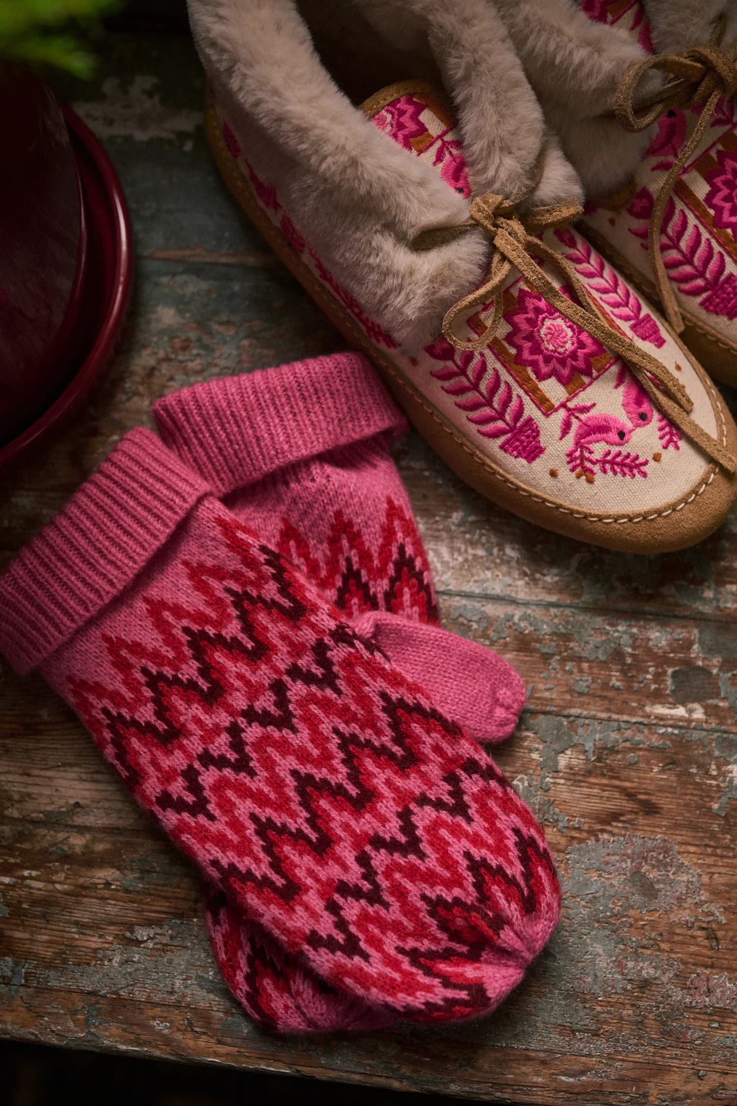 BIBBI Jacquardstickade vantar - Rosa 4 - Indiska