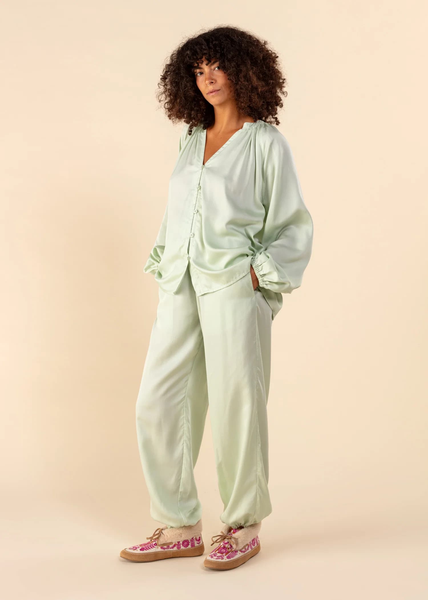 Willow Pyjamasbyxor i modal (TENCEL™) - Grön 1 - Indiska