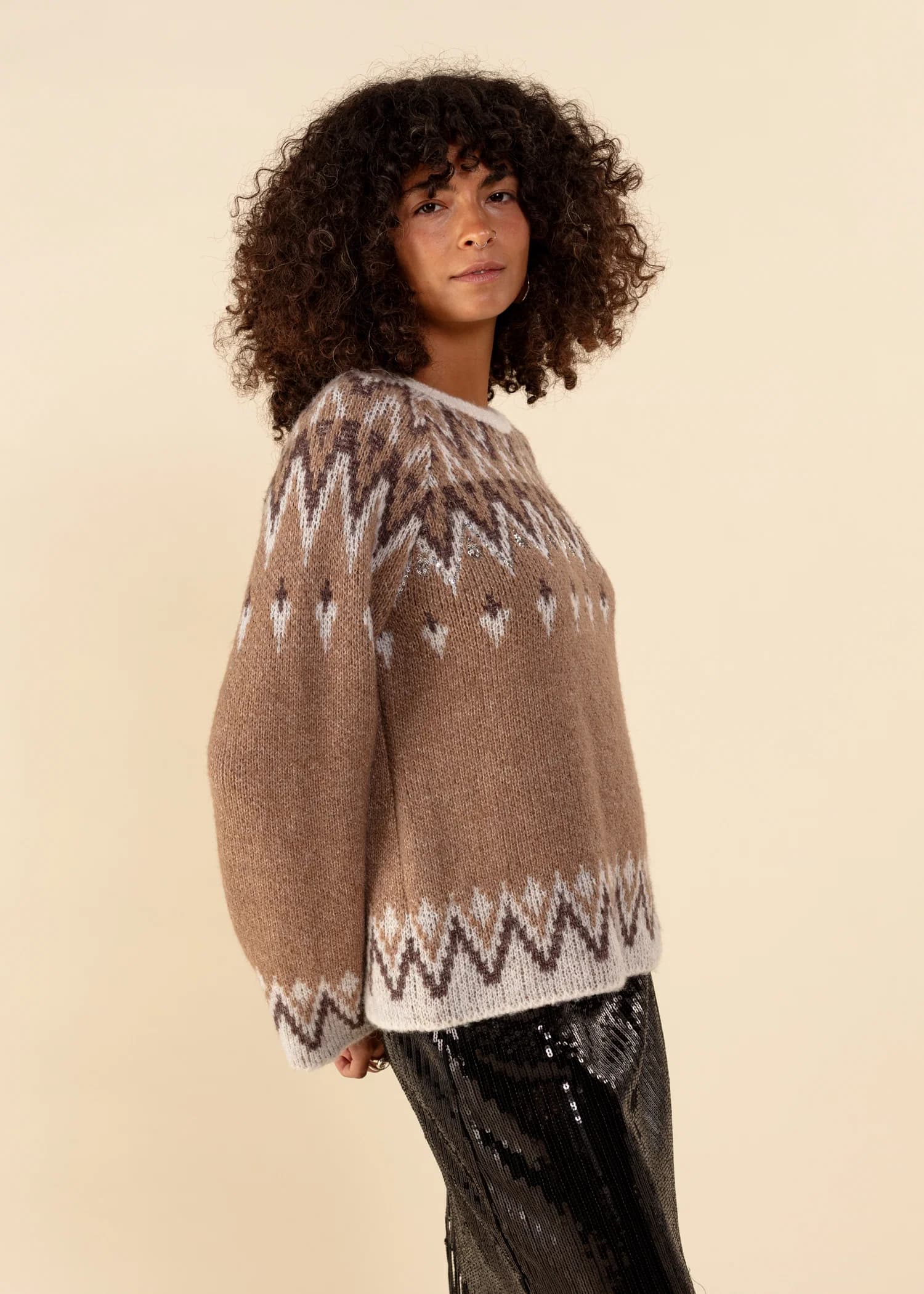 ALEXIS Jacquardstickad tröja med glitter - Beige 5 - Indiska