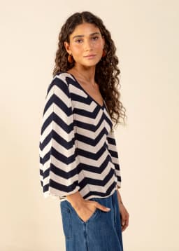 BIANCA LS TOP - NAVY STRIPE
