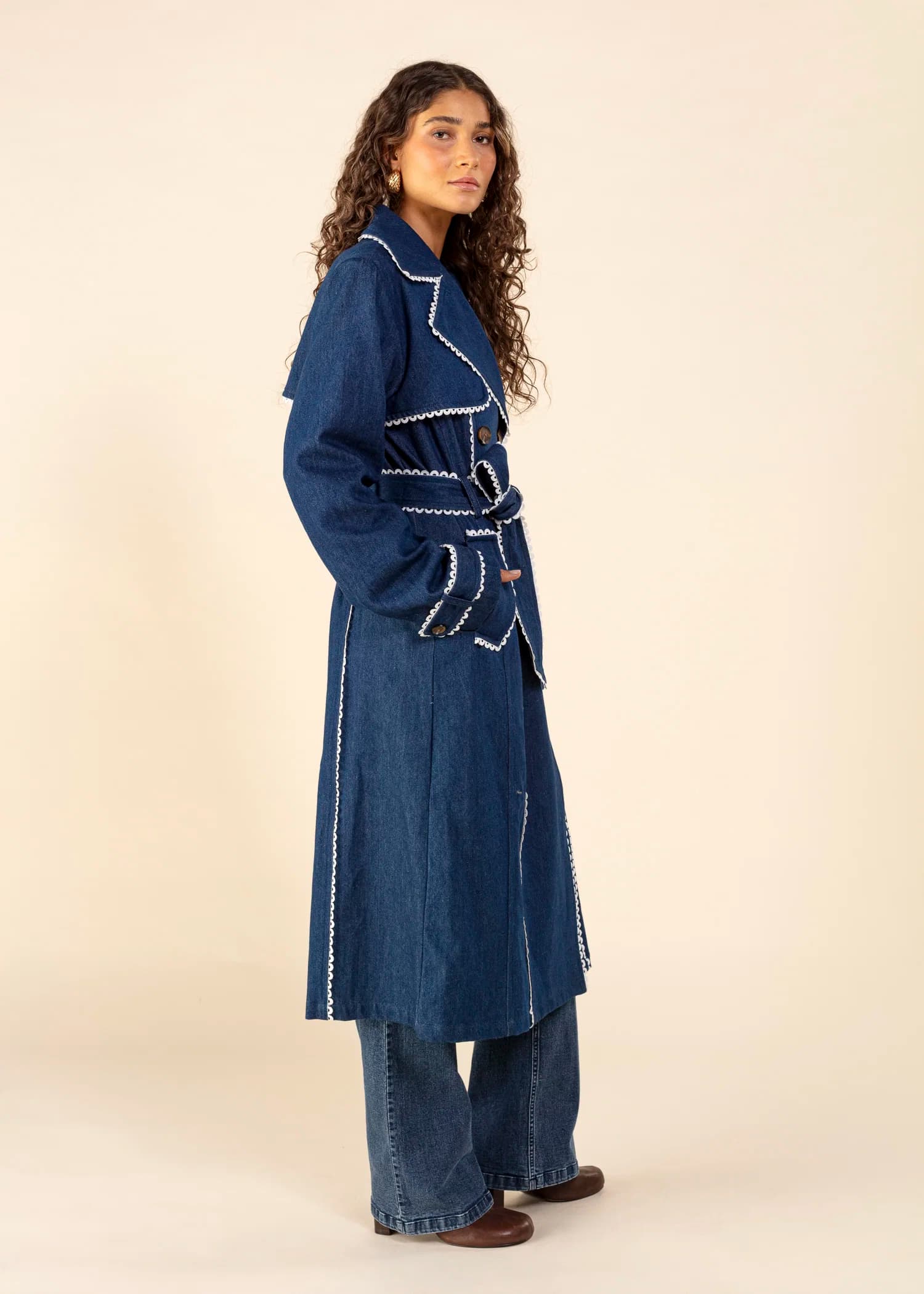 CLEOPATRA Lång trenchcoat i denim - Blå 5 - Indiska