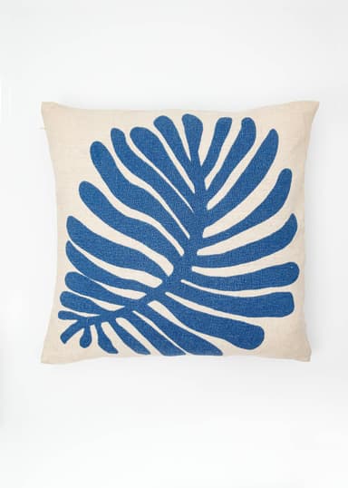 Lin Blommigt kuddfodral i lin - Blå 1 - Indiska