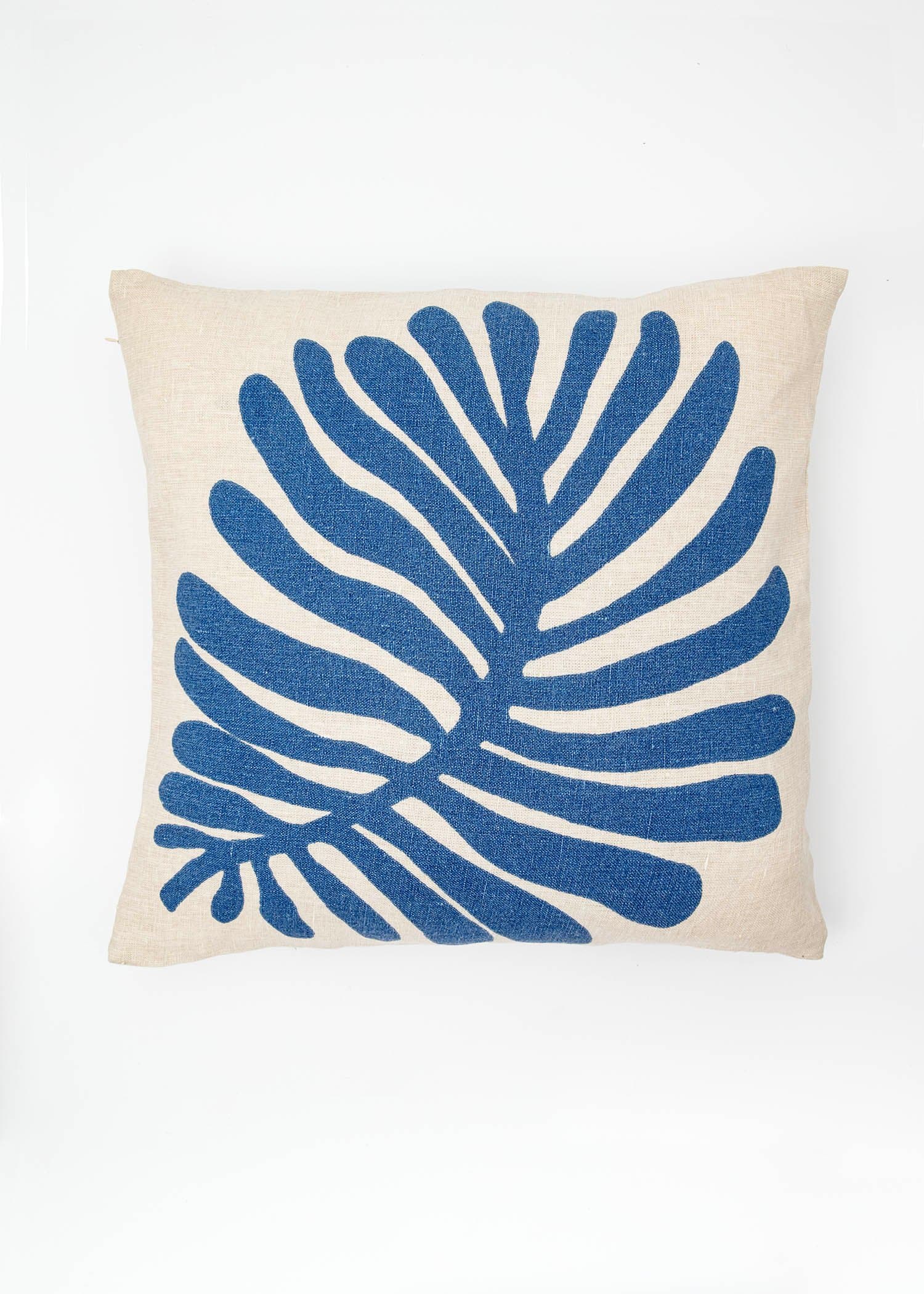 Lin Blommigt kuddfodral i lin - Blå 1 - Indiska