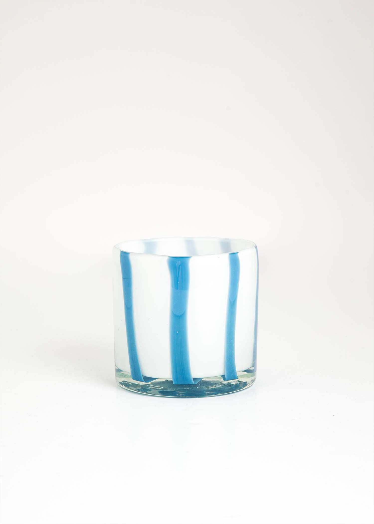 STRIPE GLASS LANTERN - WHITEBLUE