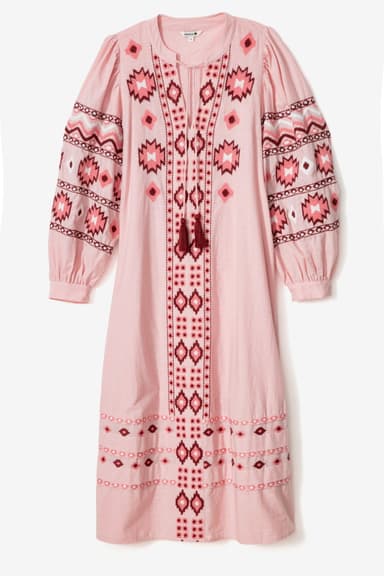 Asta Broderad lång klänning - Rosa 1 - Indiska