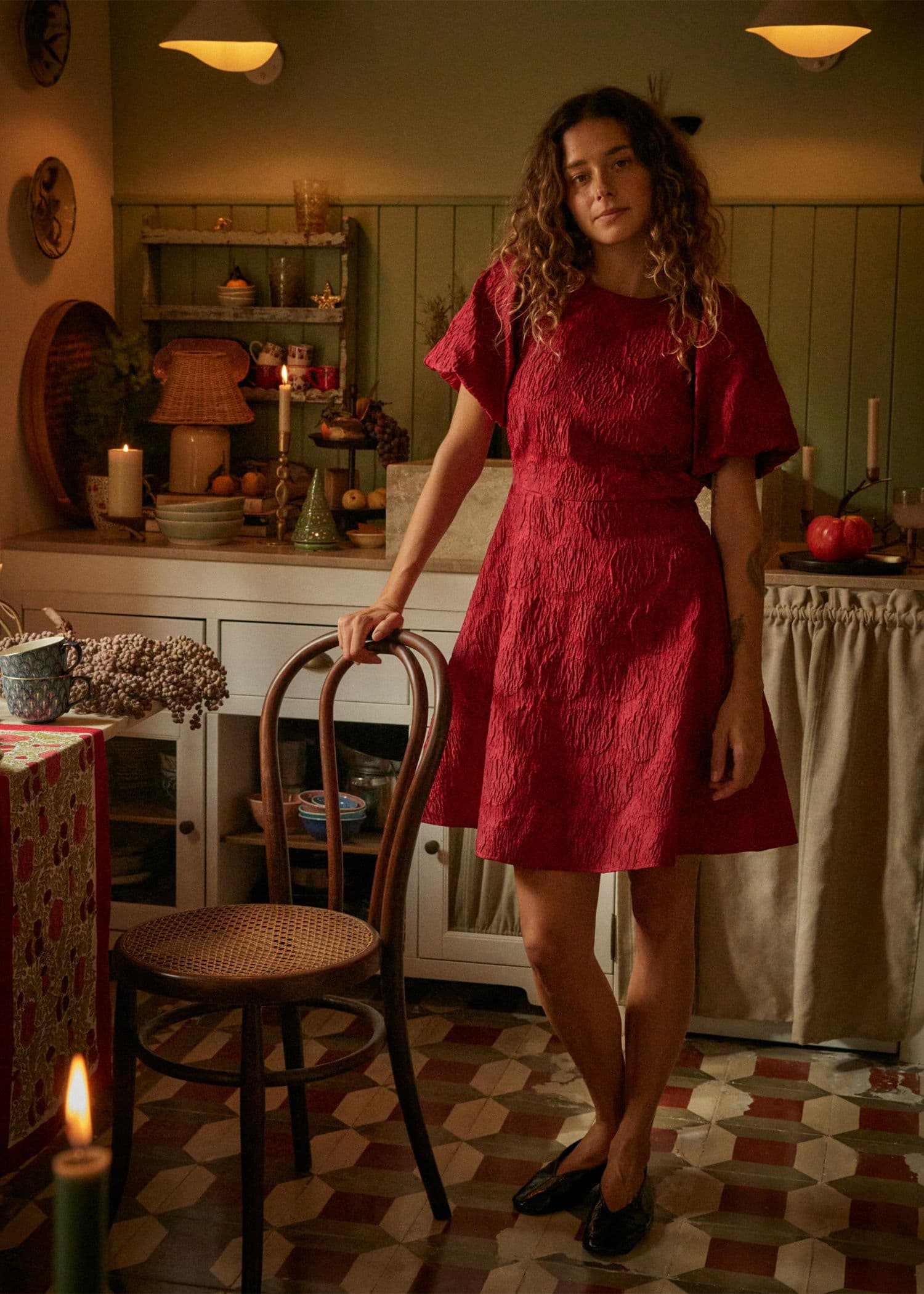 ASHLEY Punainen jakardikuvioitu mekko - Punainen 1 - Indiska