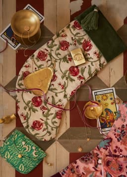 Block printed Christmas Stocking - GreenRed