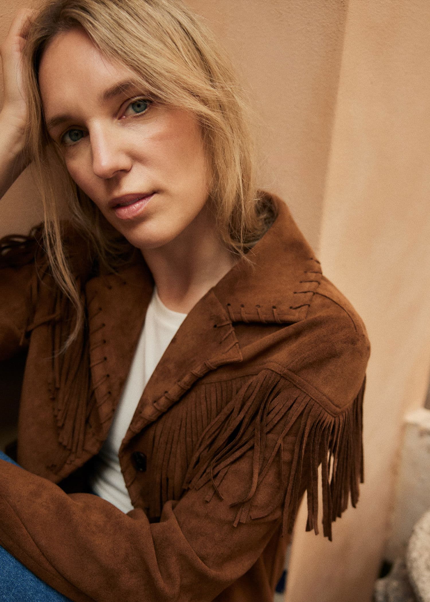 DOLORES Brun jakke i semsket skinn med frynser - Brun 1 - Indiska