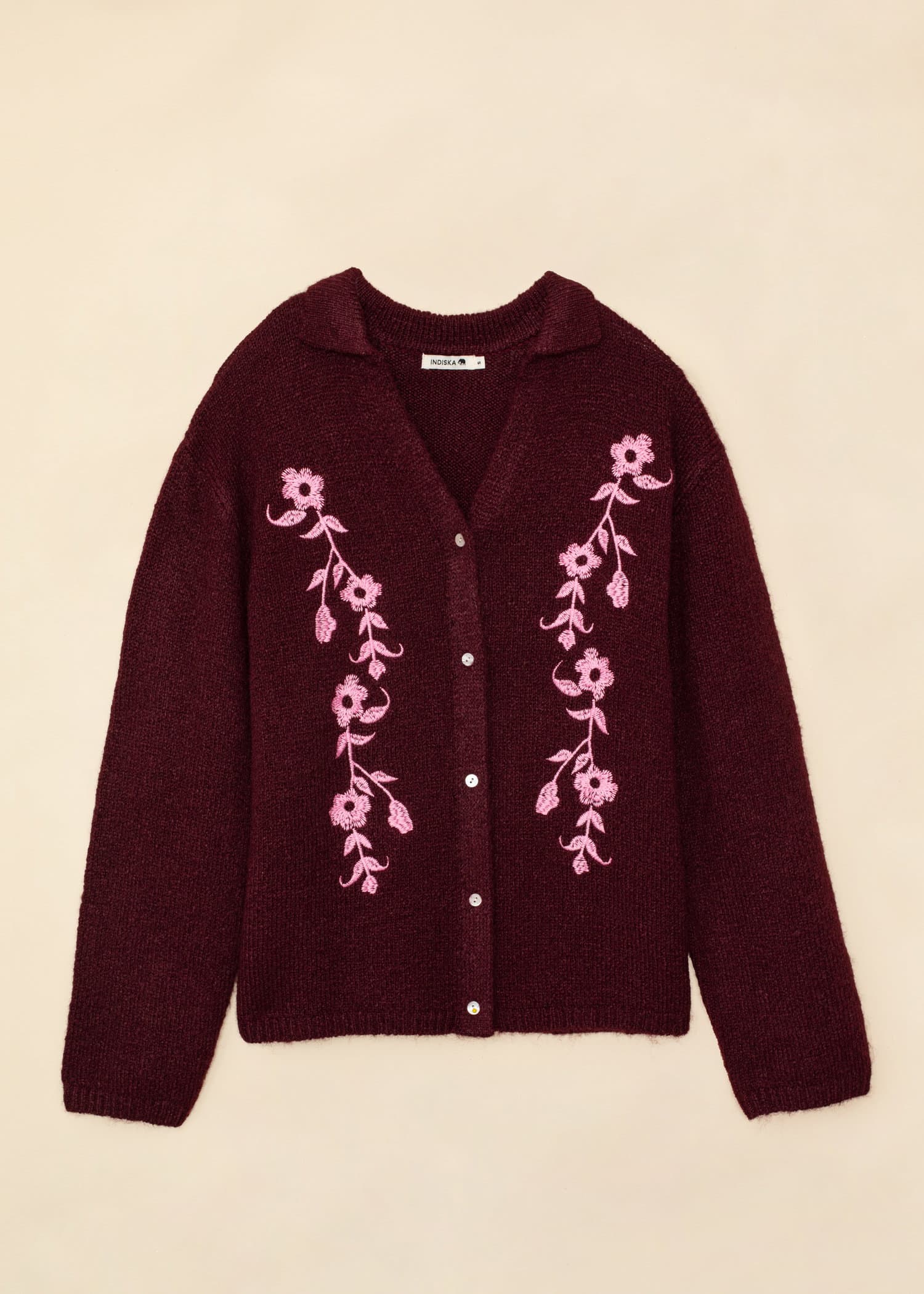 LOLA Vinröd broderad cardigan - 1 - Indiska
