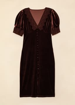 ZUMI LACE VELOUR DRESS - BROWN