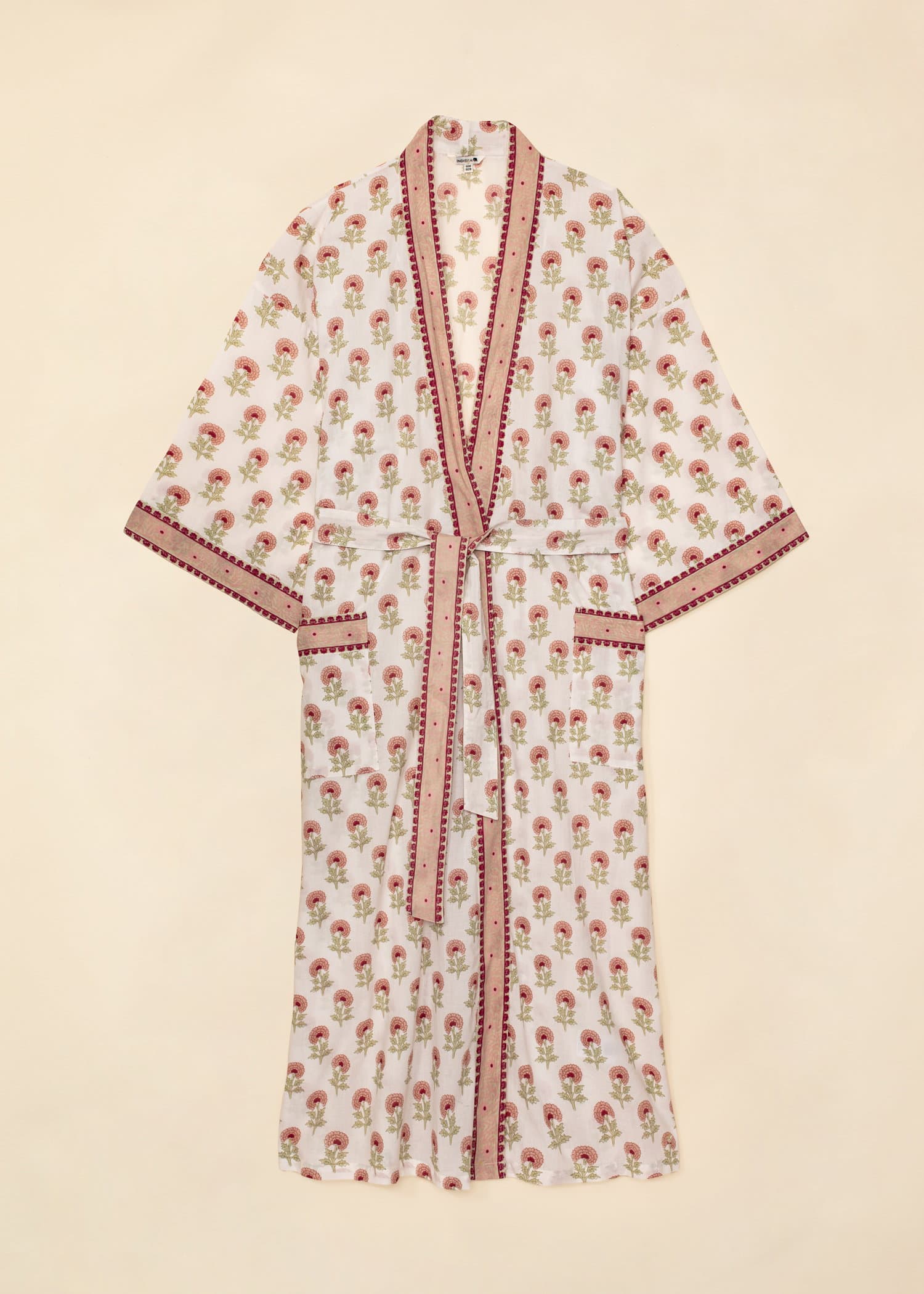 Mira Käsin painettu kimono - Vaaleanpunainen 1 - Indiska