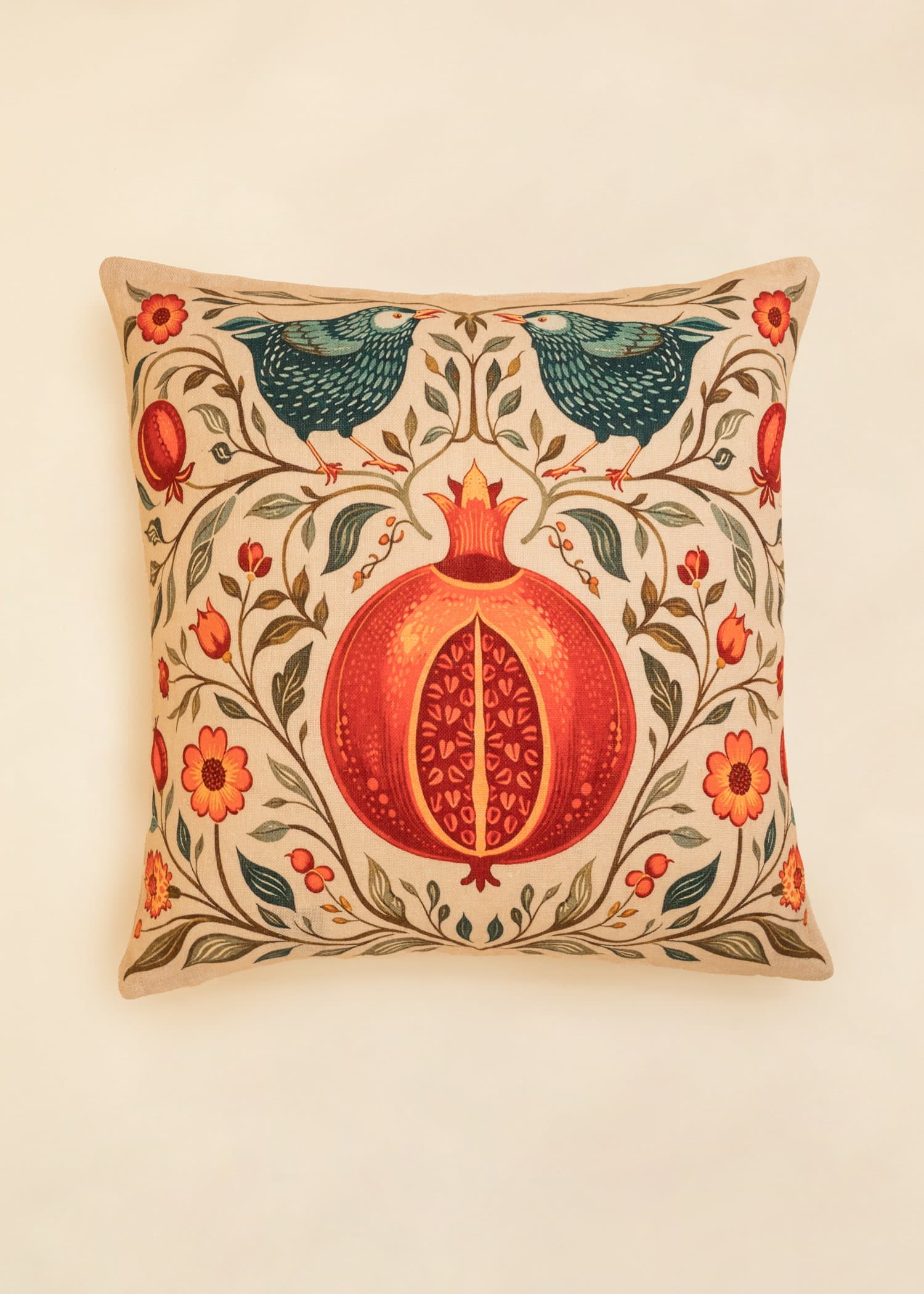 Pomegranate Mönstrad kuddfodral i lin - granatäpple - Multi 1 - Indiska