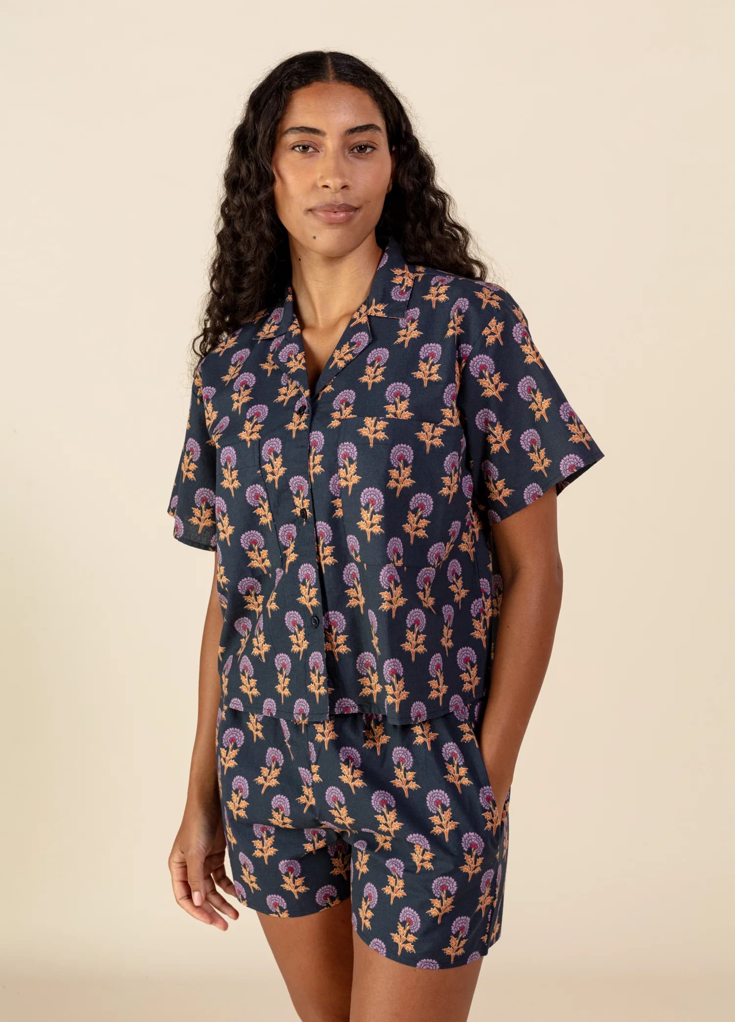 Flora Puuvillainen pyjamapaita - Violetti 1 - Indiska