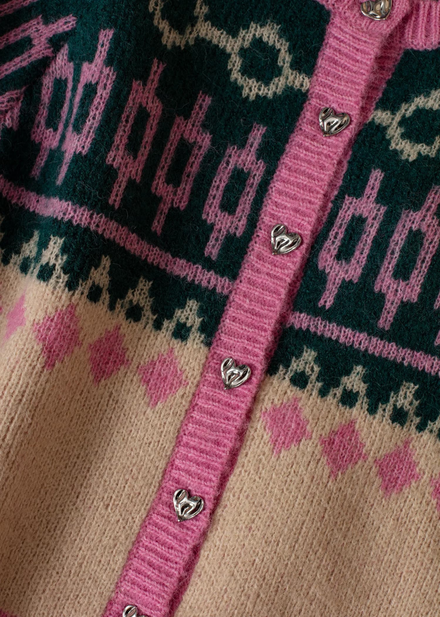 ARIANA Jacquardstrikket cardigan med hjerteknapper - Grønn 8 - Indiska