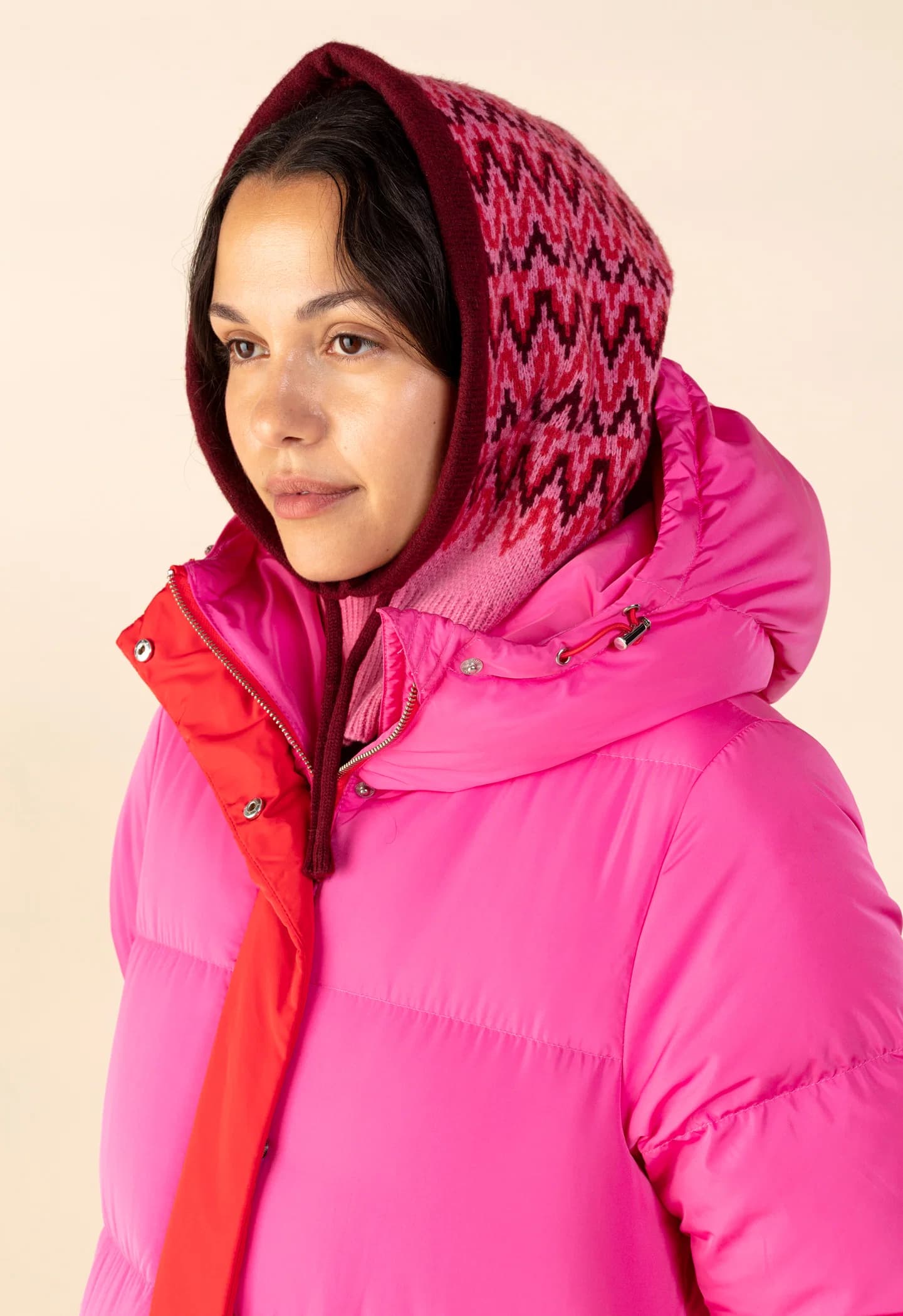 BIBBI Jacquardstickad balaclava - Rosa 1 - Indiska