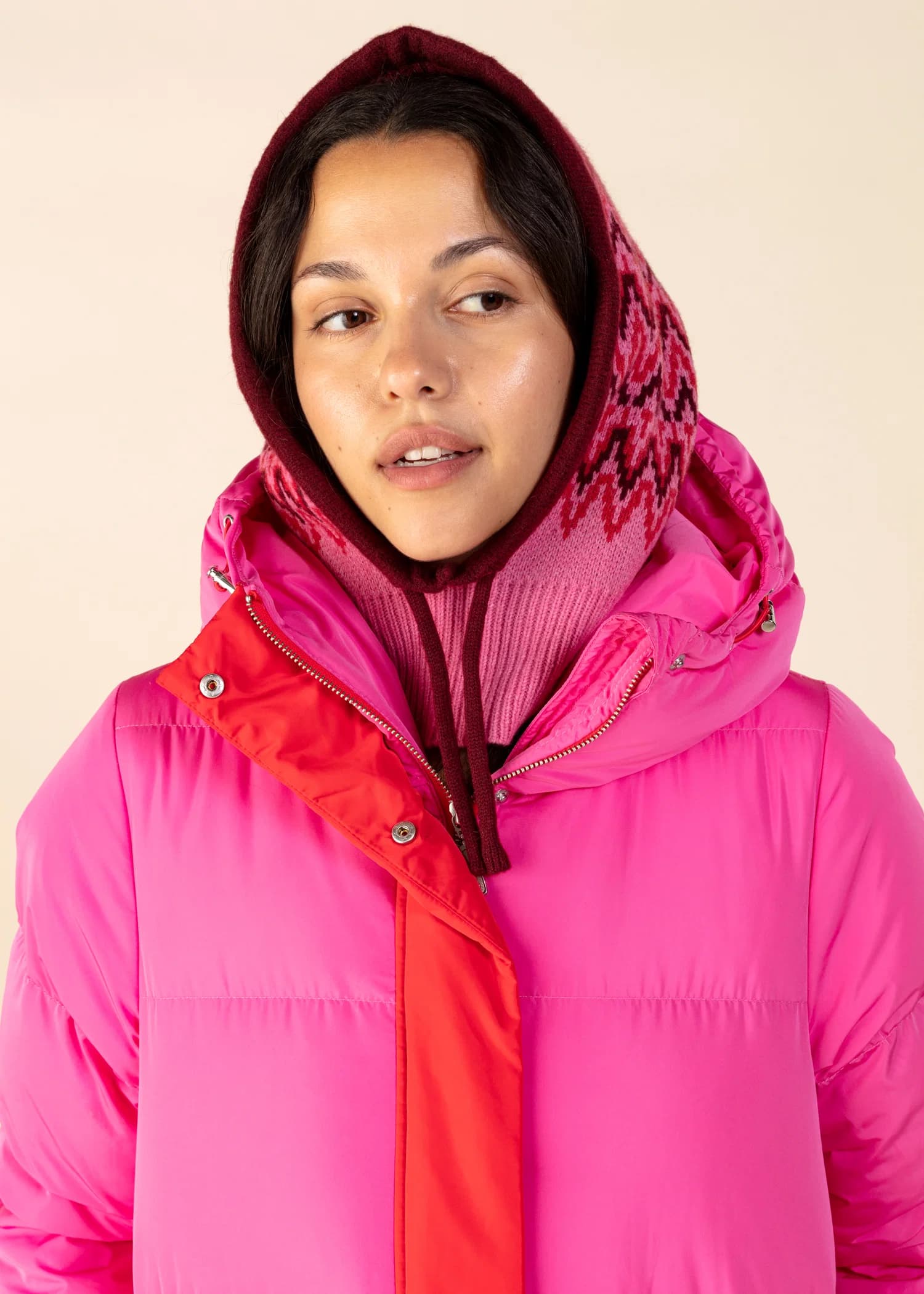 BIBBI Jacquardstickad balaclava - Rosa 2 - Indiska