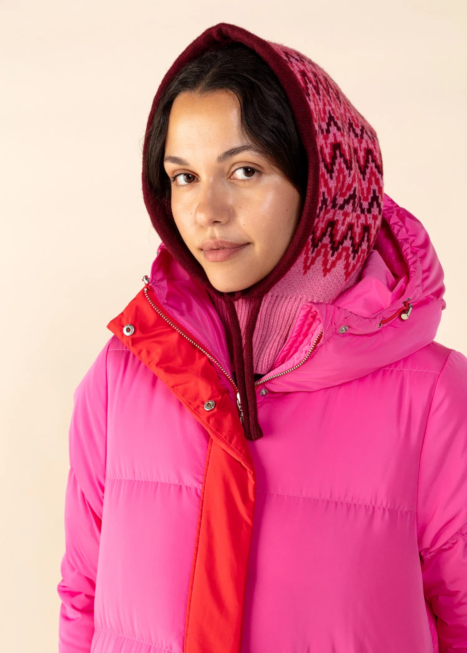 BIBBI Jacquardstickad balaclava - Rosa 3 - Indiska