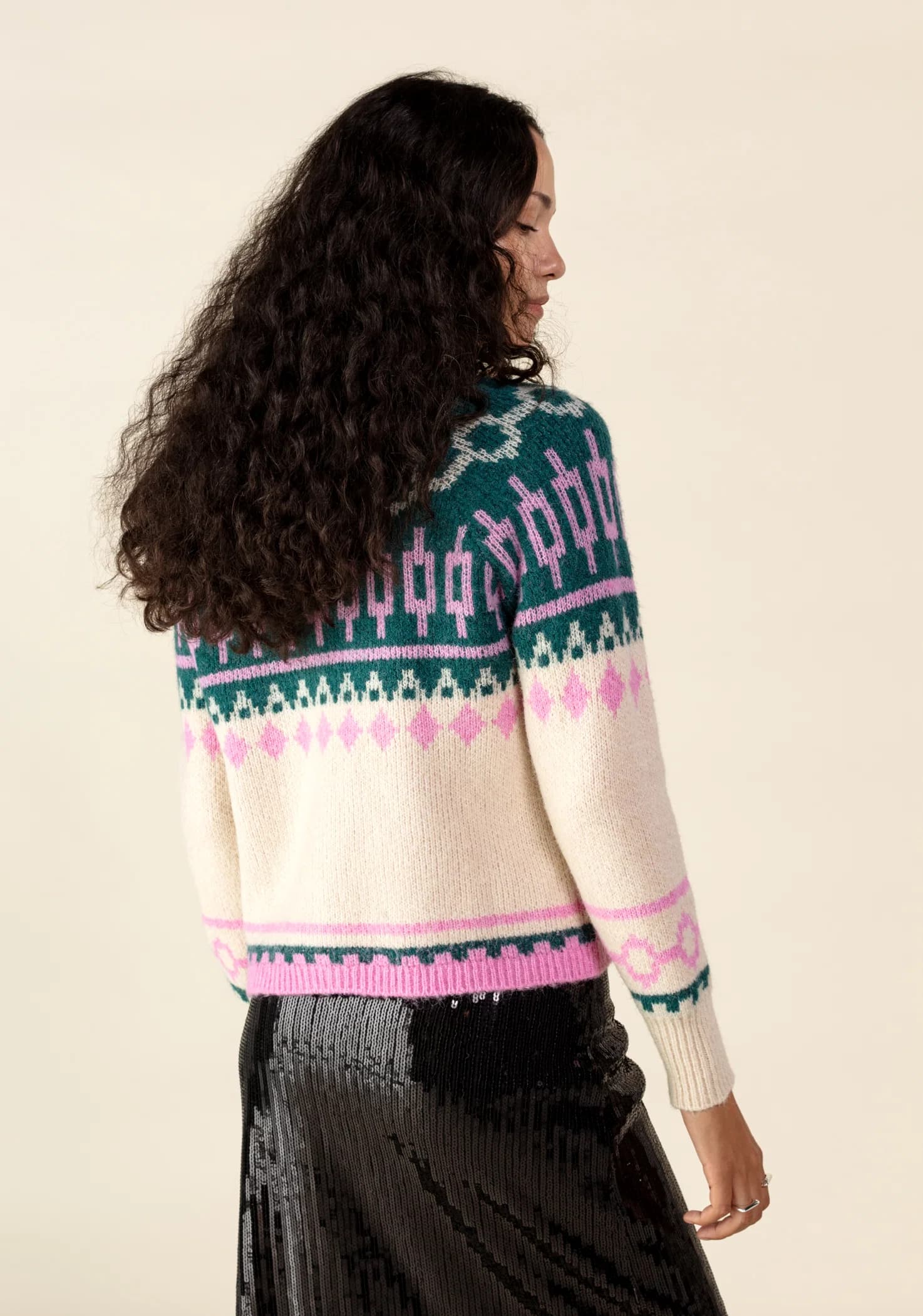 ARIANA Jacquardstrikket cardigan med hjerteknapper - Grønn 6 - Indiska