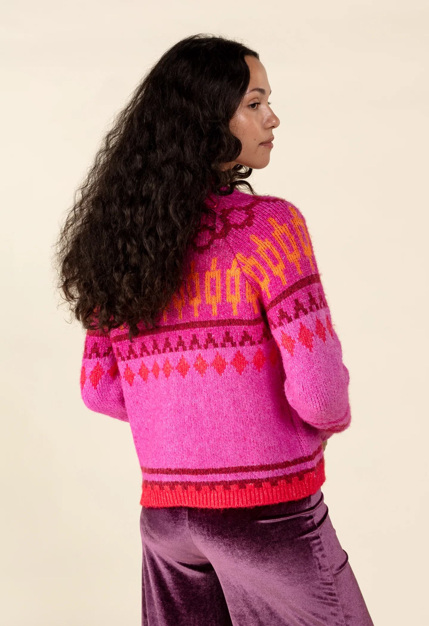 ARIANA Jacquardstrikket cardigan med hjerteknapper - Rosa 4 - Indiska