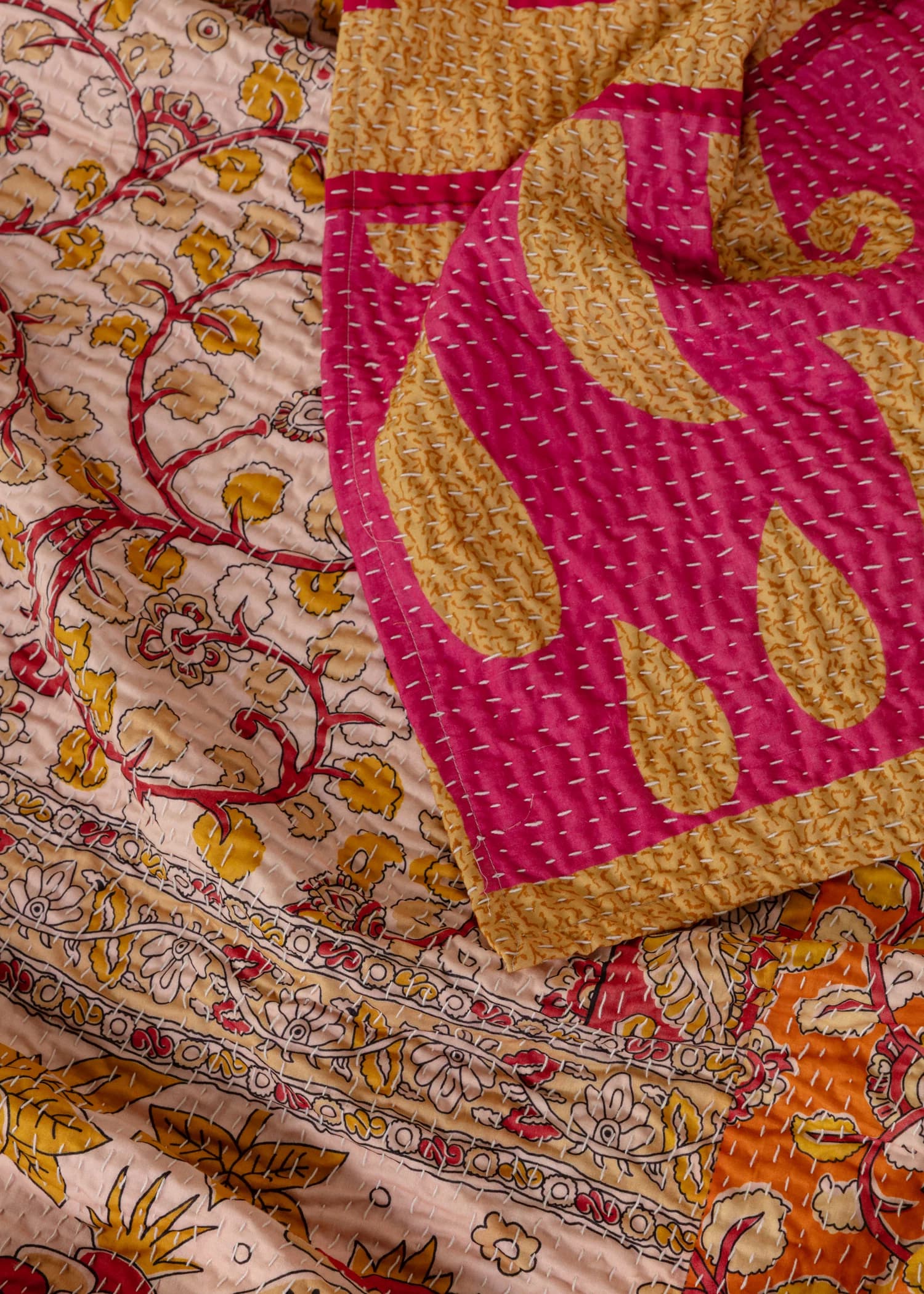 Kantha Handbroderad pläd i bomull - Rosa 6 - Indiska