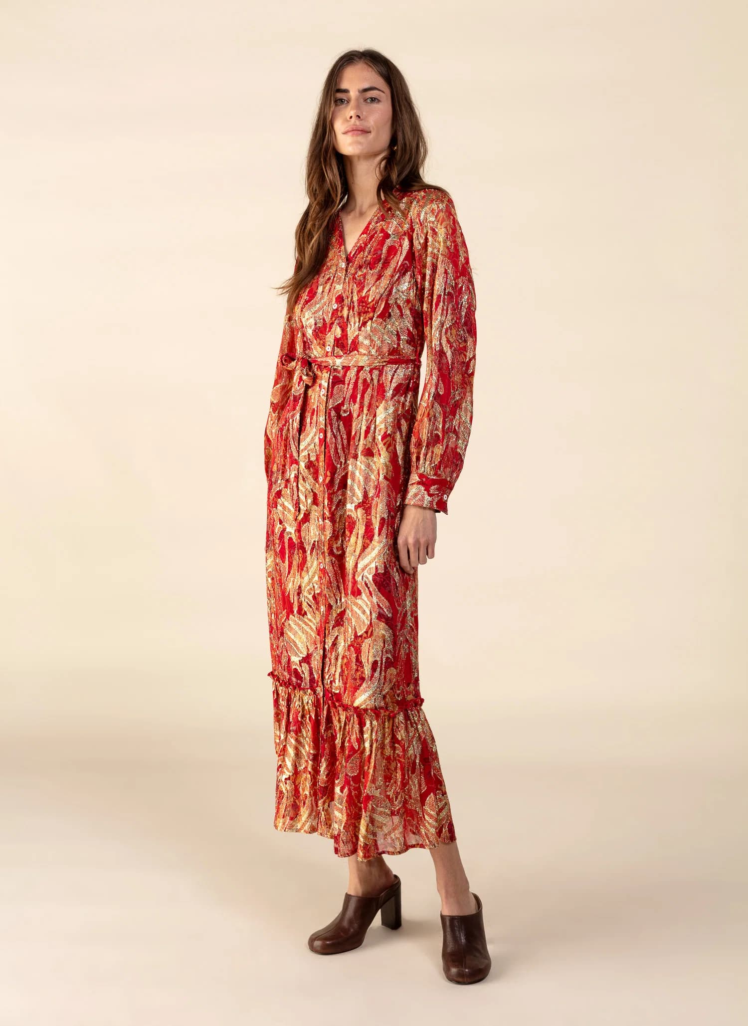 LINA Pitkä Lurex-mekko - Punainen 2 - Indiska