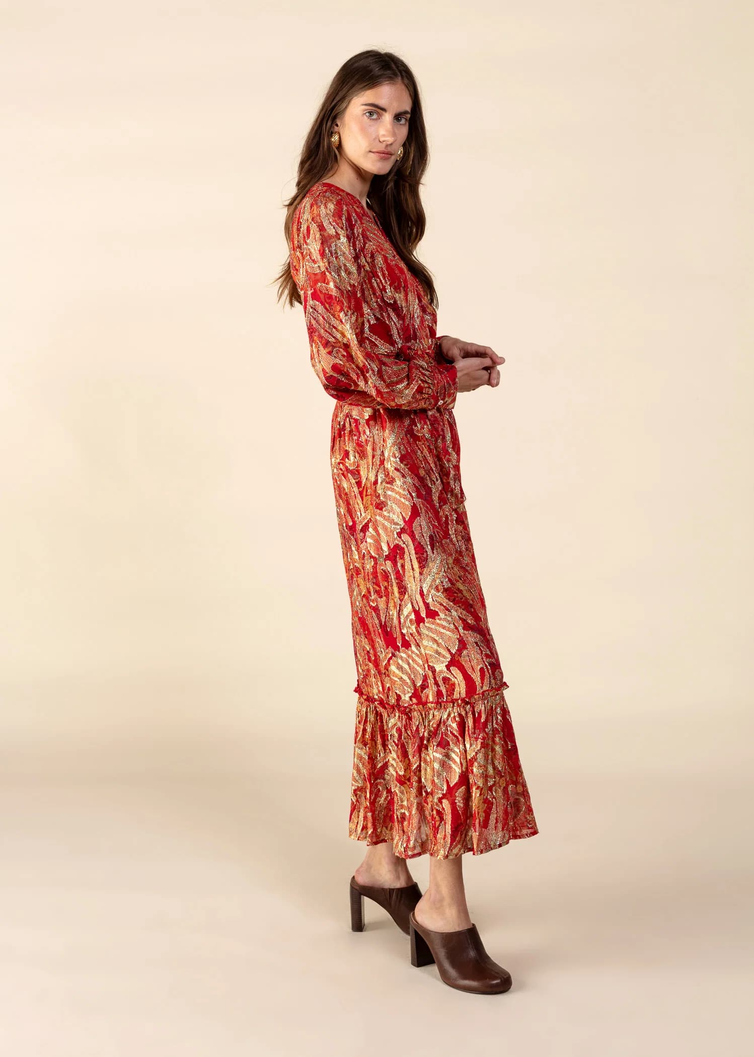 LINA Pitkä Lurex-mekko - Punainen 4 - Indiska