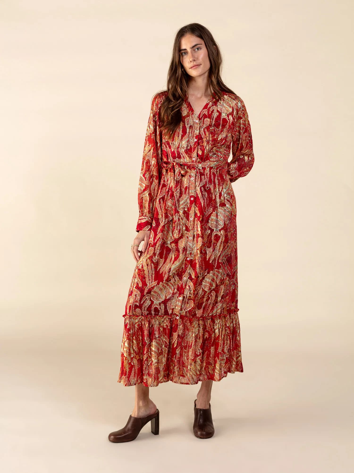 LINA Pitkä Lurex-mekko - Punainen 5 - Indiska