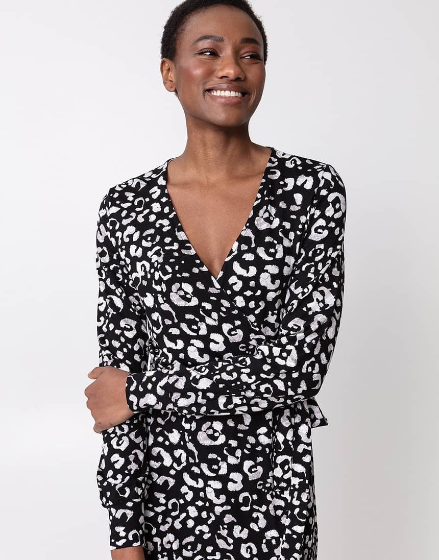 Black and white leopard print deals wrap dress