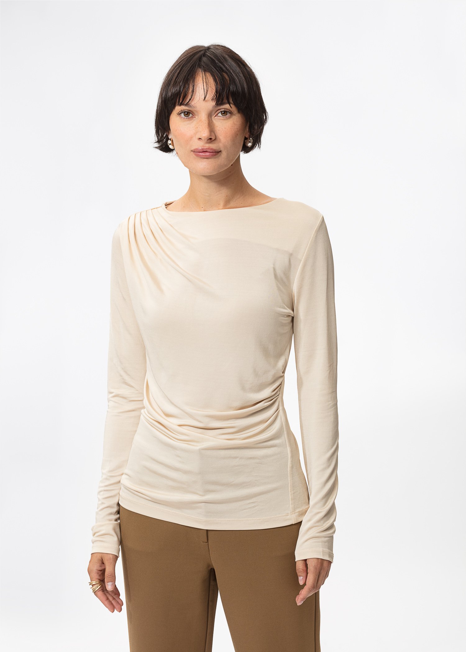 Draped long sleeve top thumbnail 1