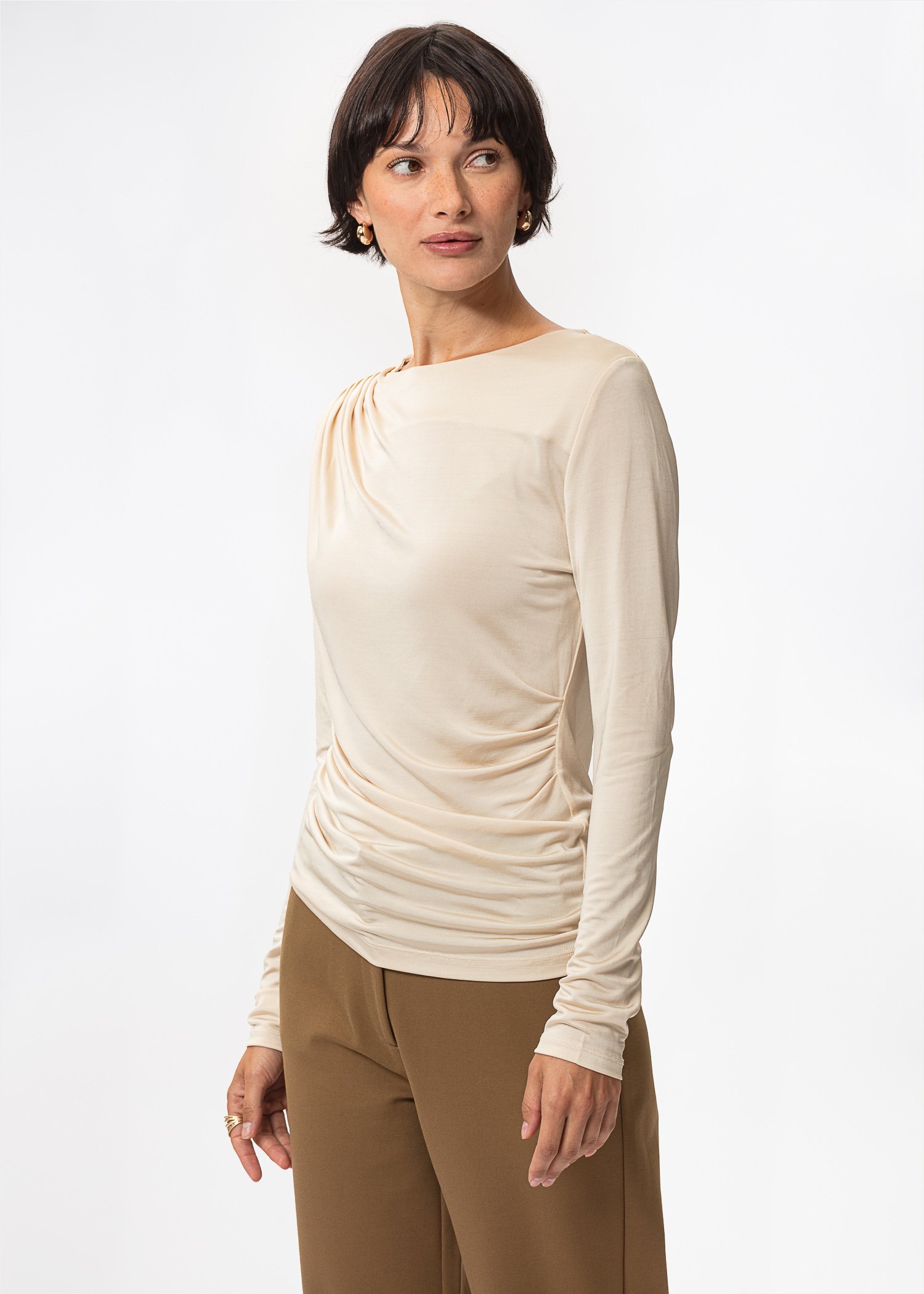 Draped long sleeve top