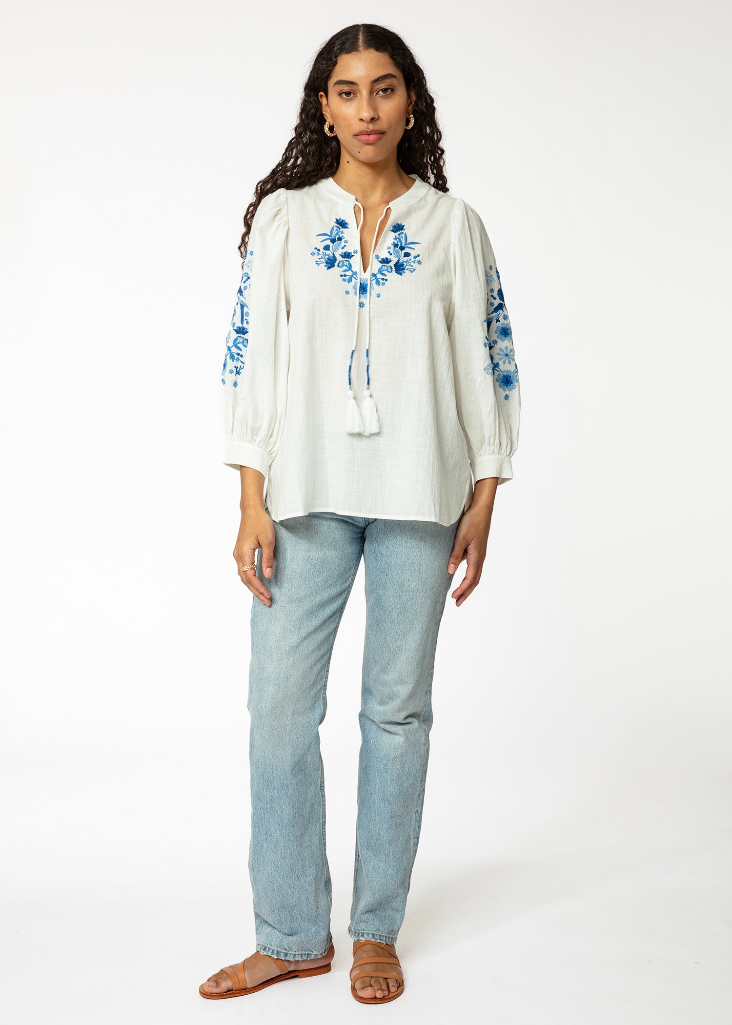 Embroidered puff sleeve blouse thumbnail 1