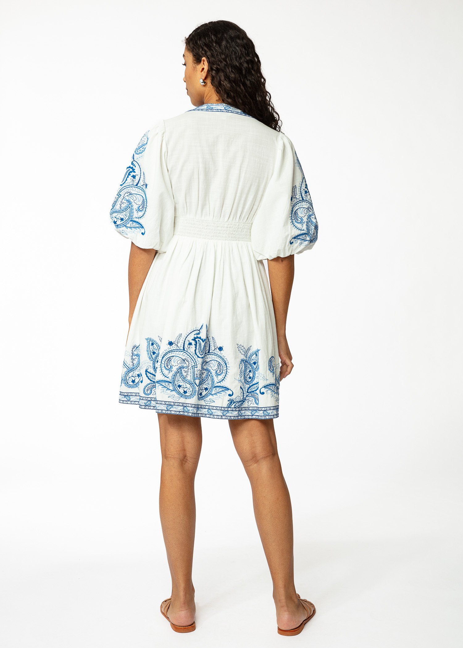 Embroidered puff sleeve dress thumbnail 3