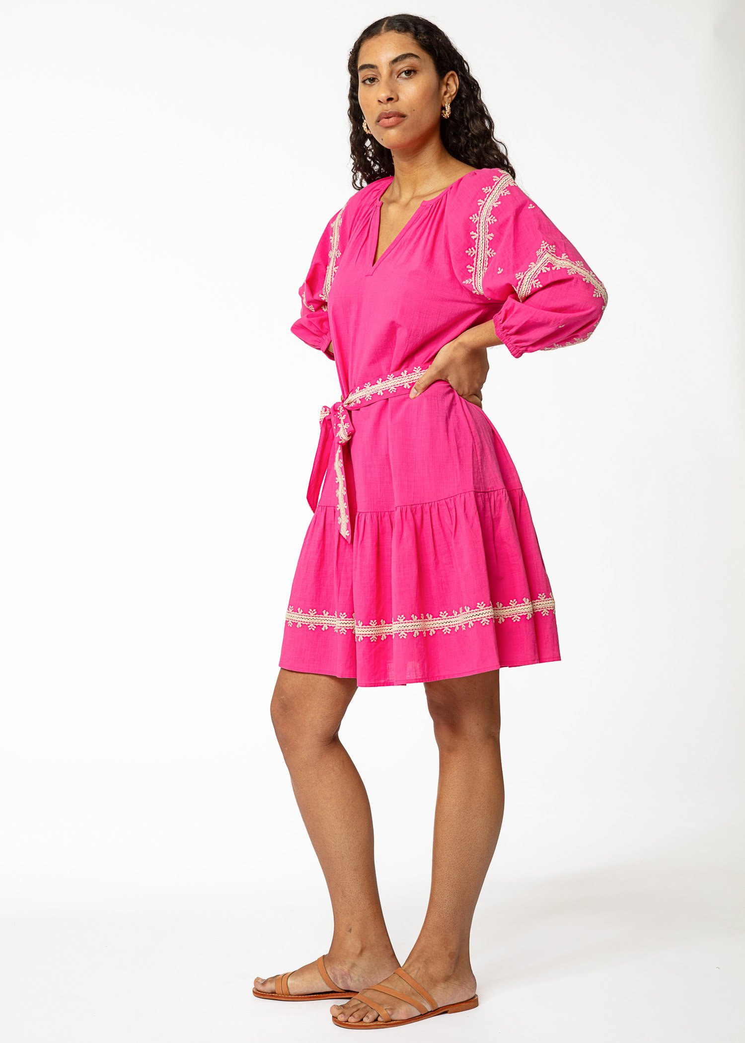 Pink cotton puff sleeve dress