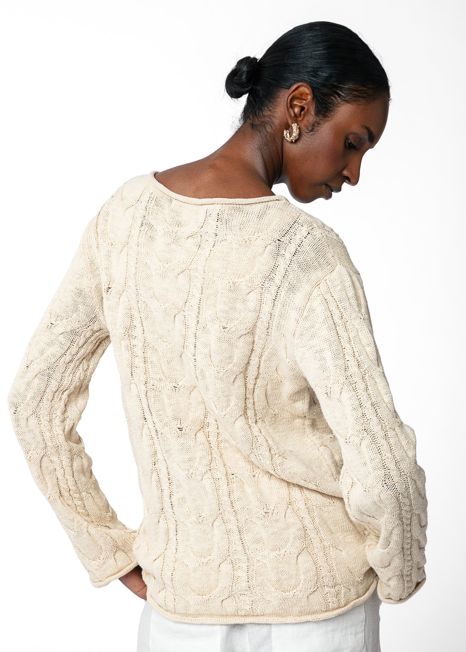 Beige cable knit sweater thumbnail 2