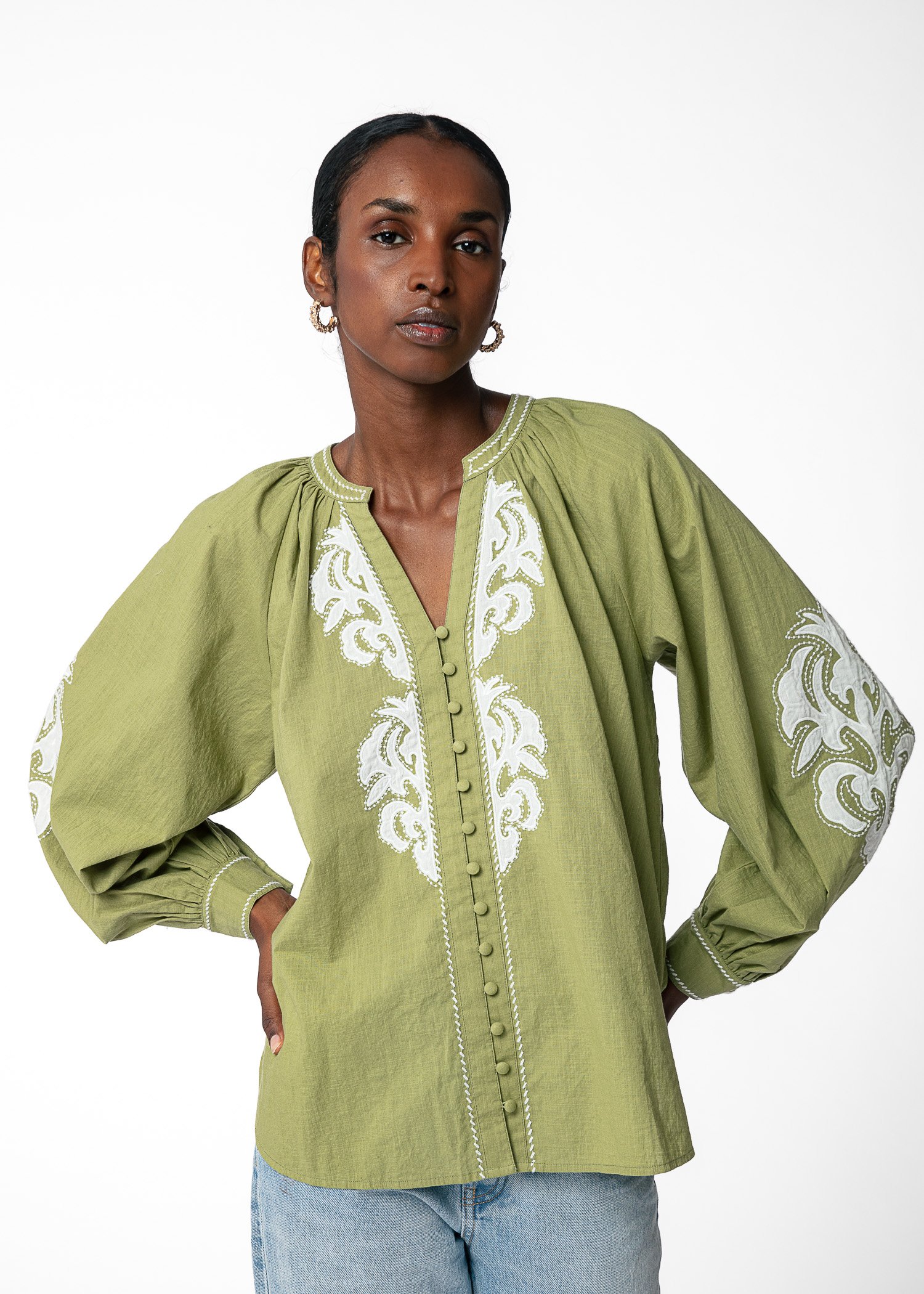 Green embroidered blouse