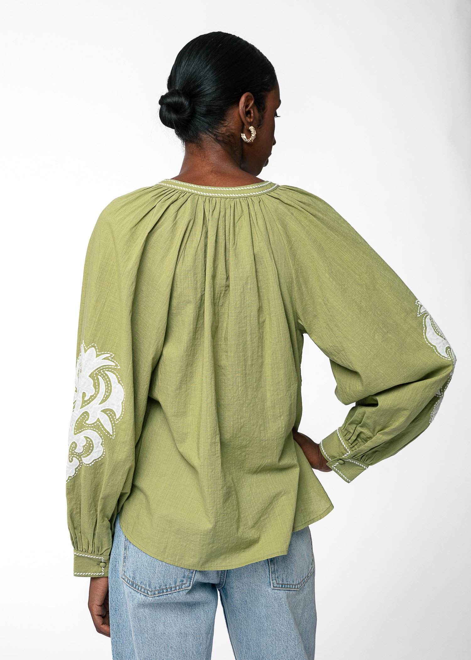 Green embroidered blouse thumbnail 4