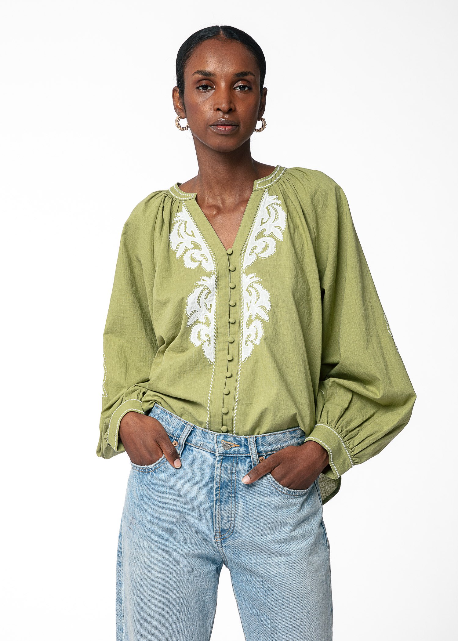 Green embroidered blouse thumbnail 3