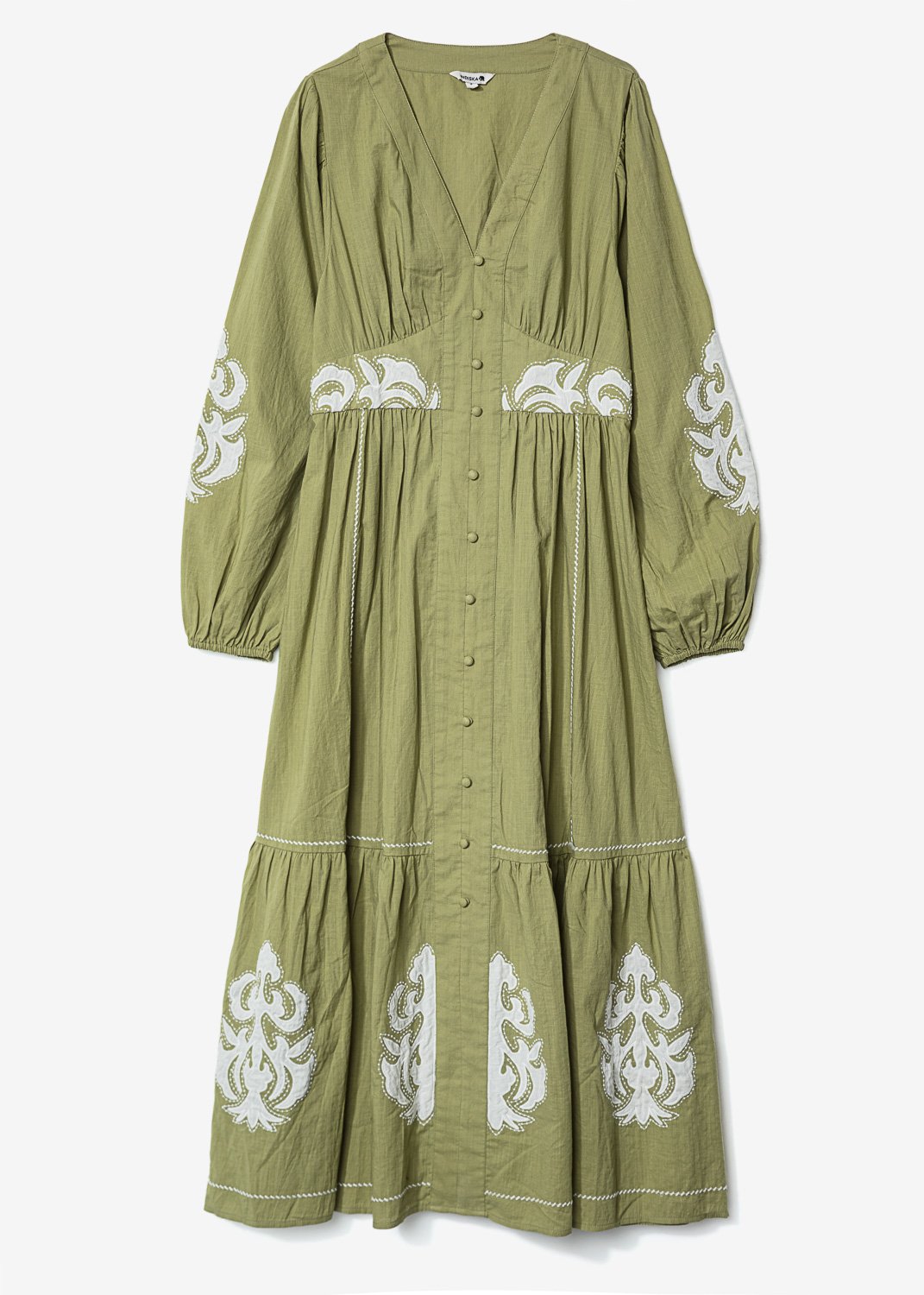 Green embroidered long dress thumbnail 5