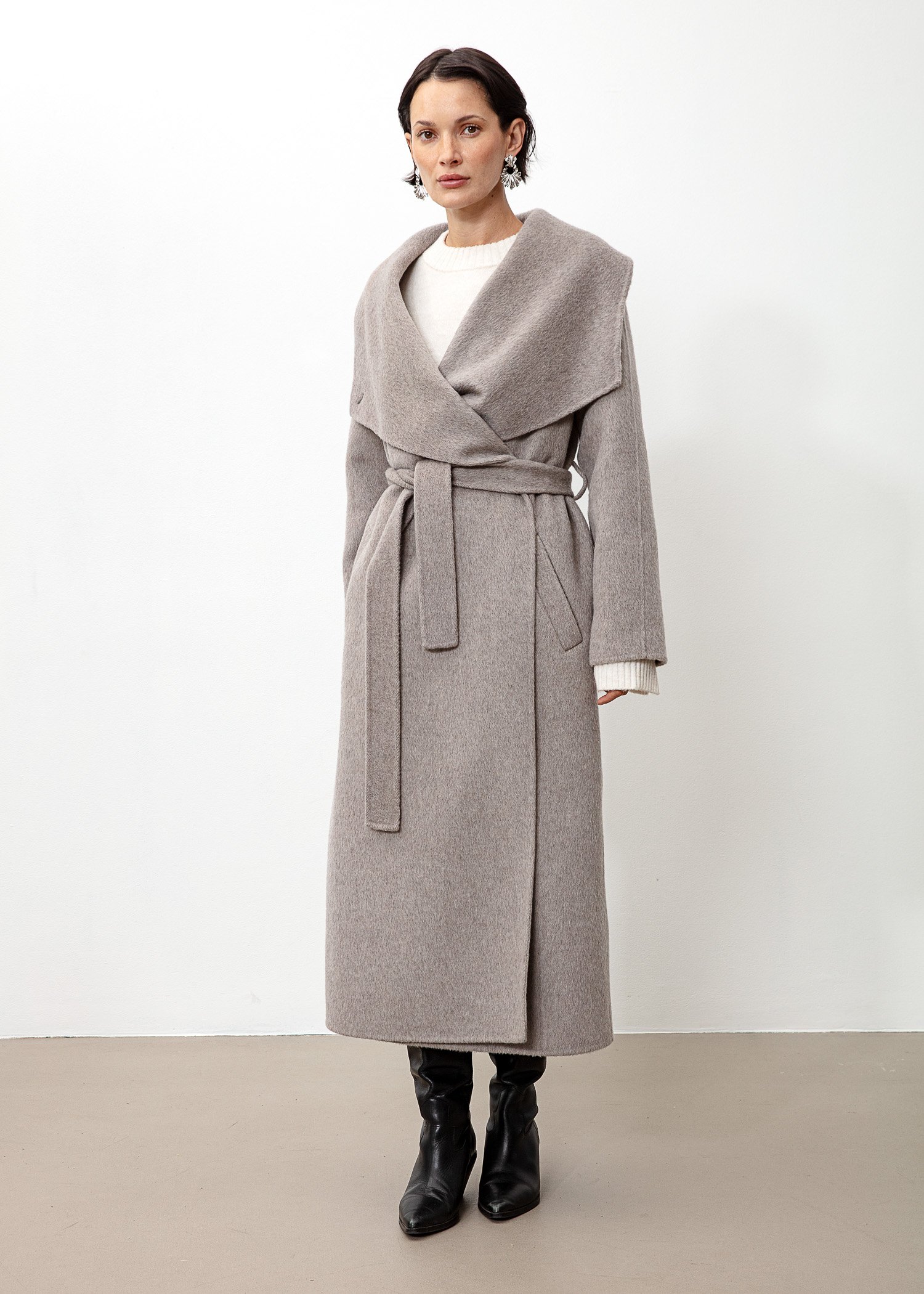 Grey long wool coat