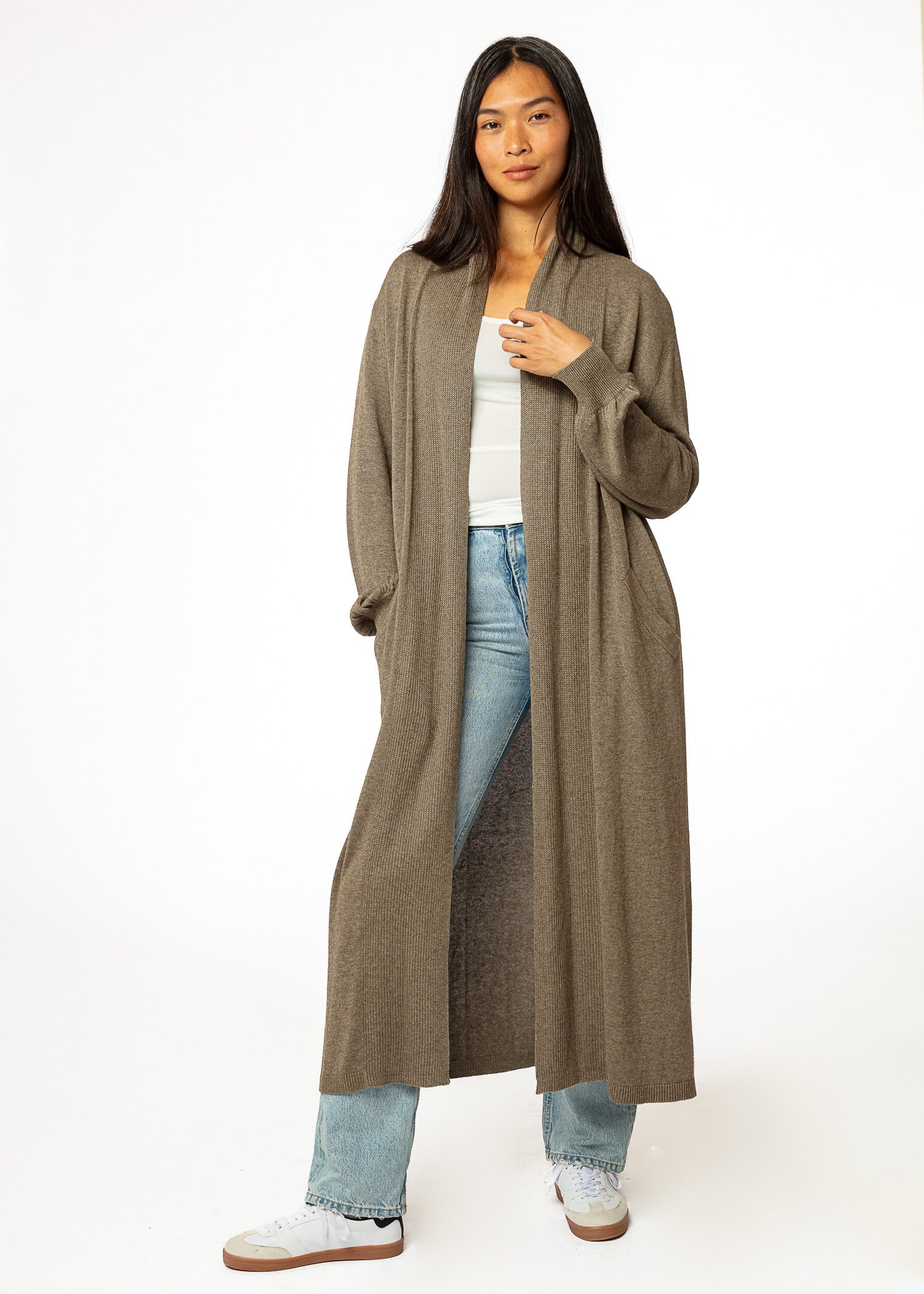 Brown long knitted cardigan