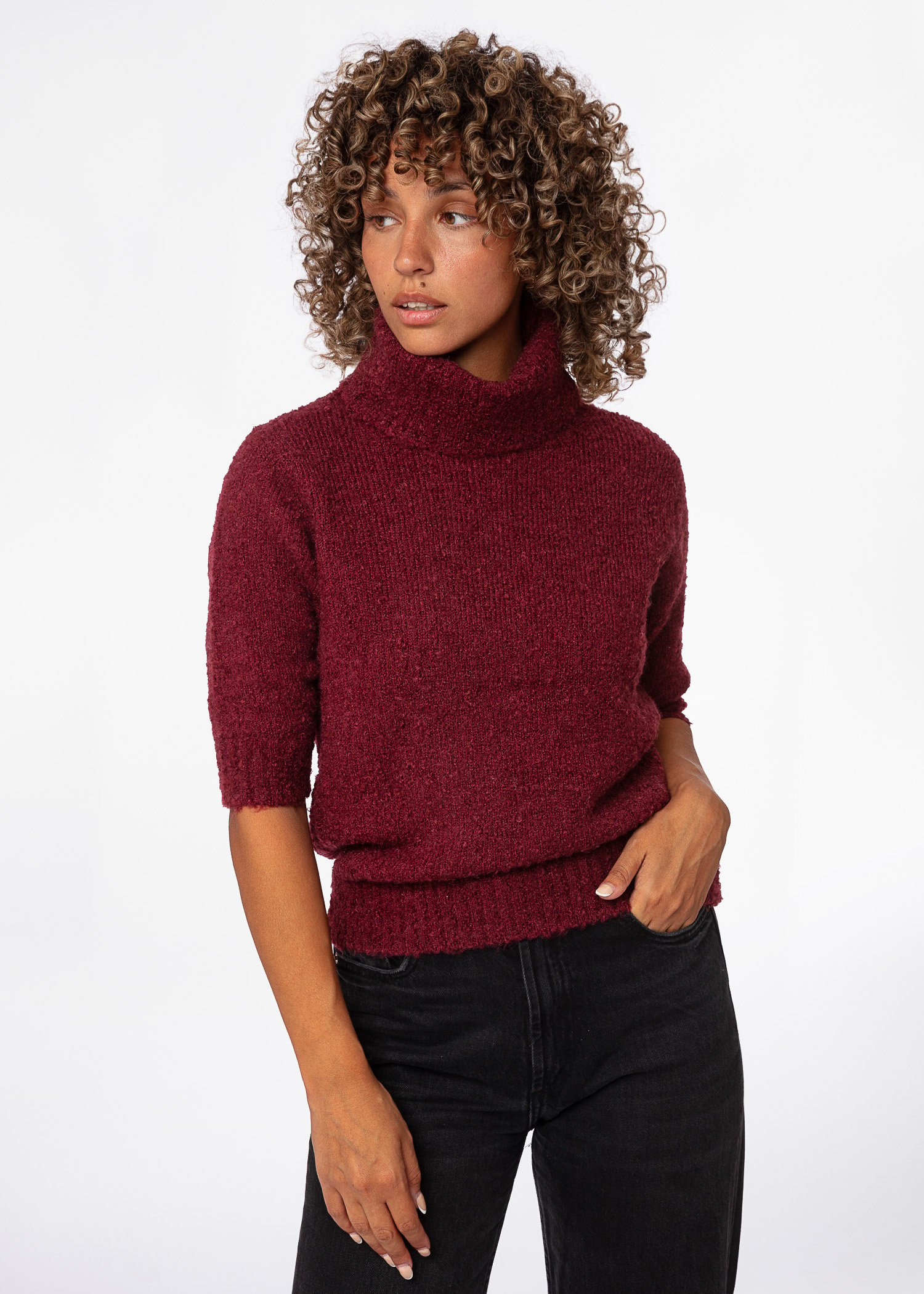 Red knitted top with collar thumbnail 0