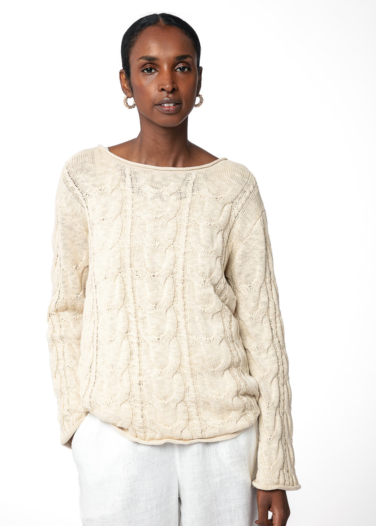 Beige cable knit sweater