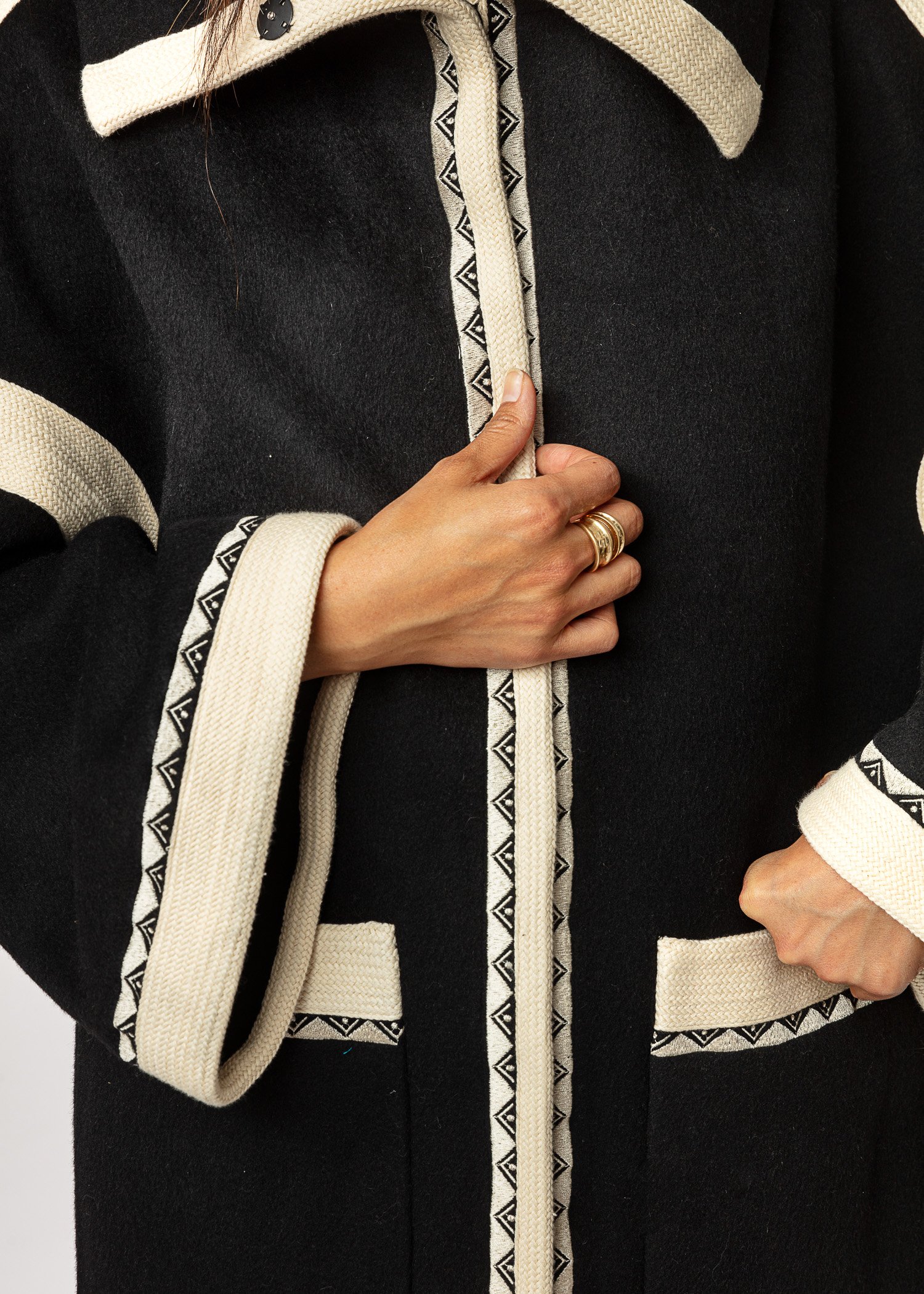 Black embroidered wool coat thumbnail 2