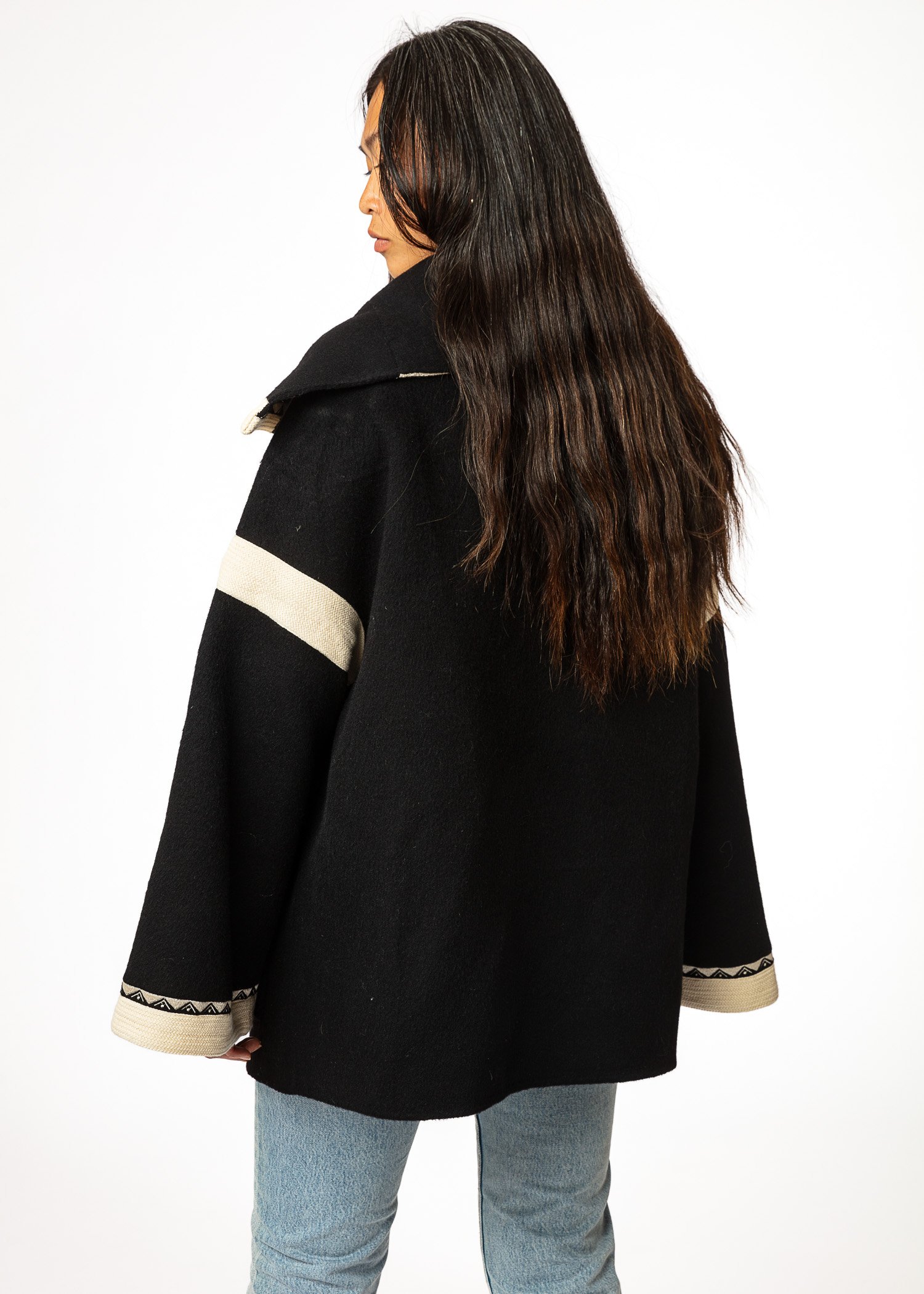 Black embroidered wool coat thumbnail 3