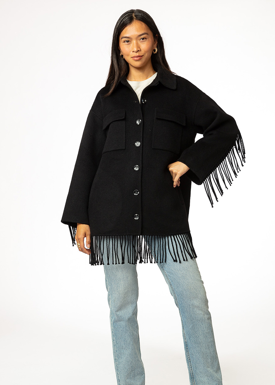 Wool coat with fringes