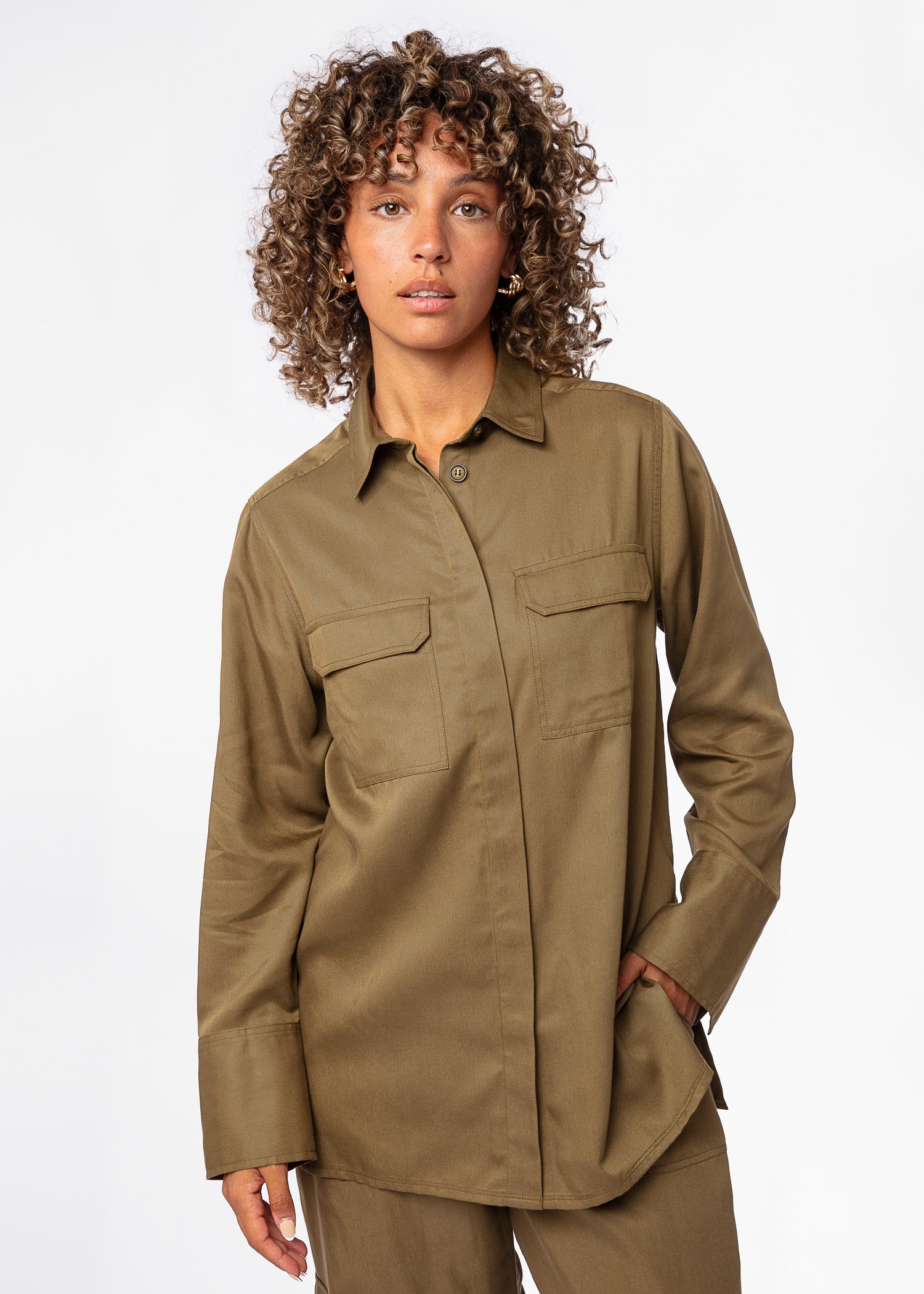 Green modal tencel shirt thumbnail 0